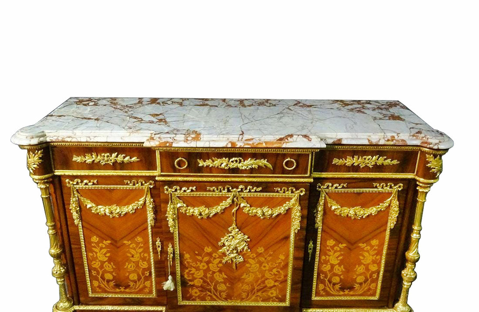 Ormolu Mahogany & Marquetry Commode After Martin Carlin