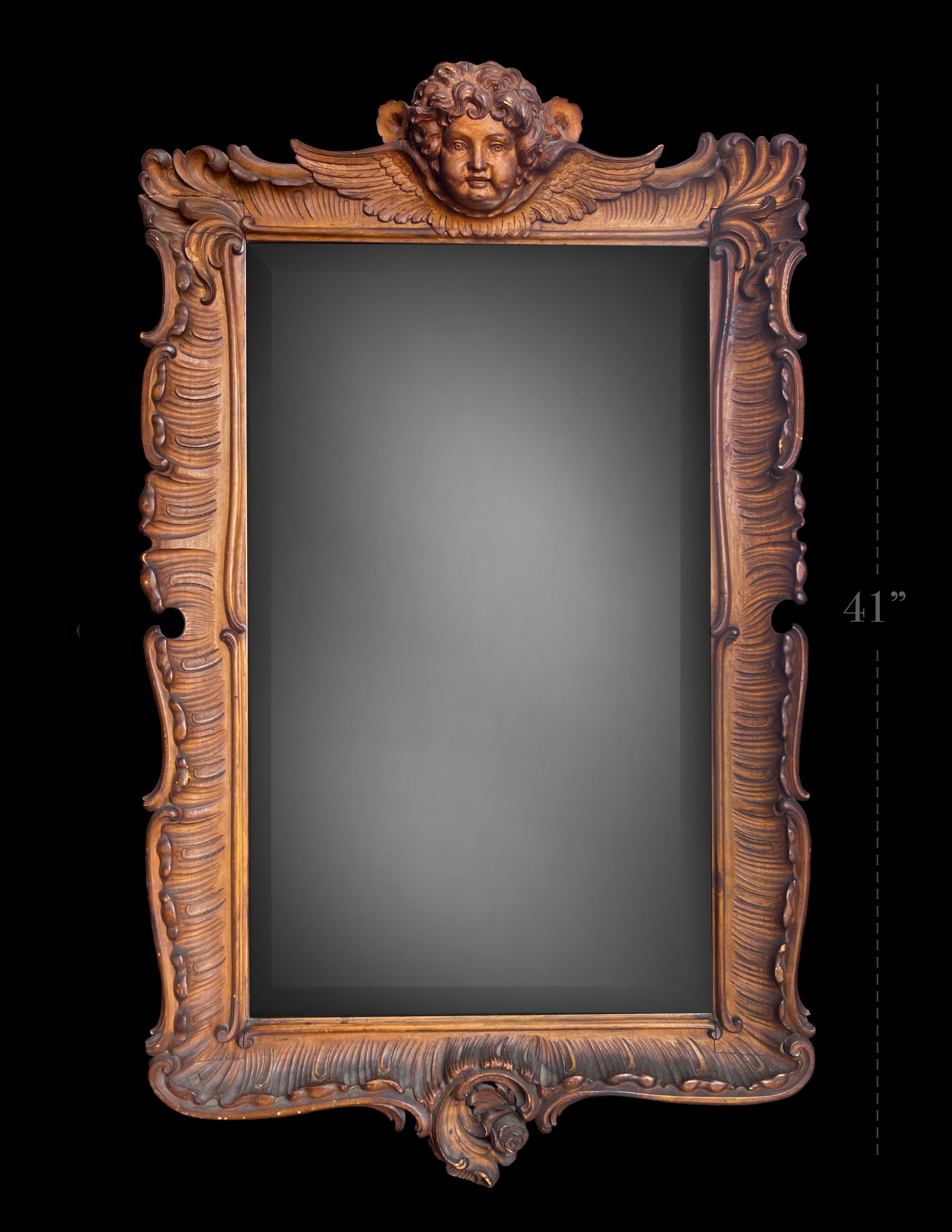19th C. Italian Rococo Carved Wood Beveled Mirror
