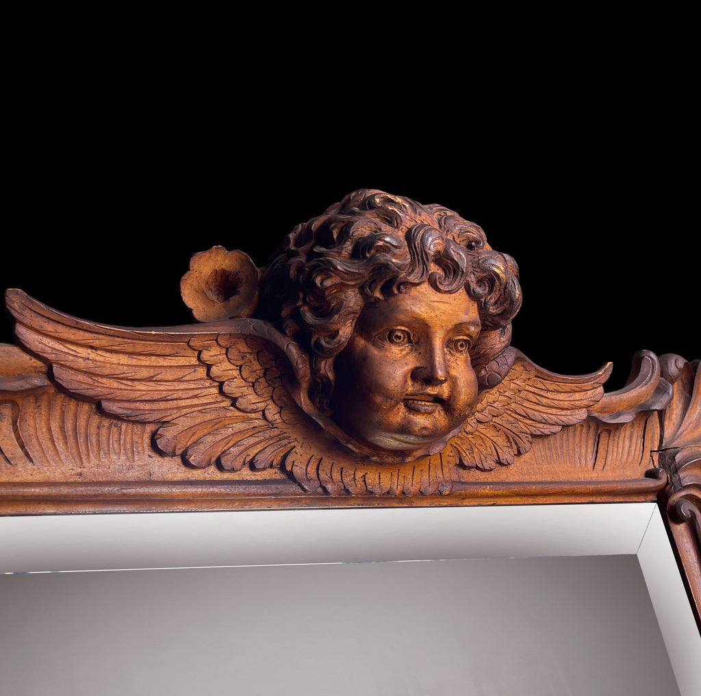 19th C. Italian Rococo Carved Wood Beveled Mirror