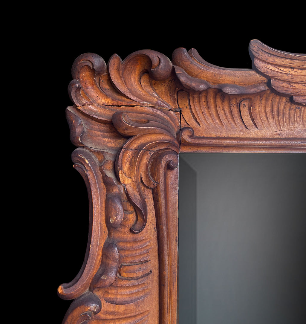 19th C. Italian Rococo Carved Wood Beveled Mirror