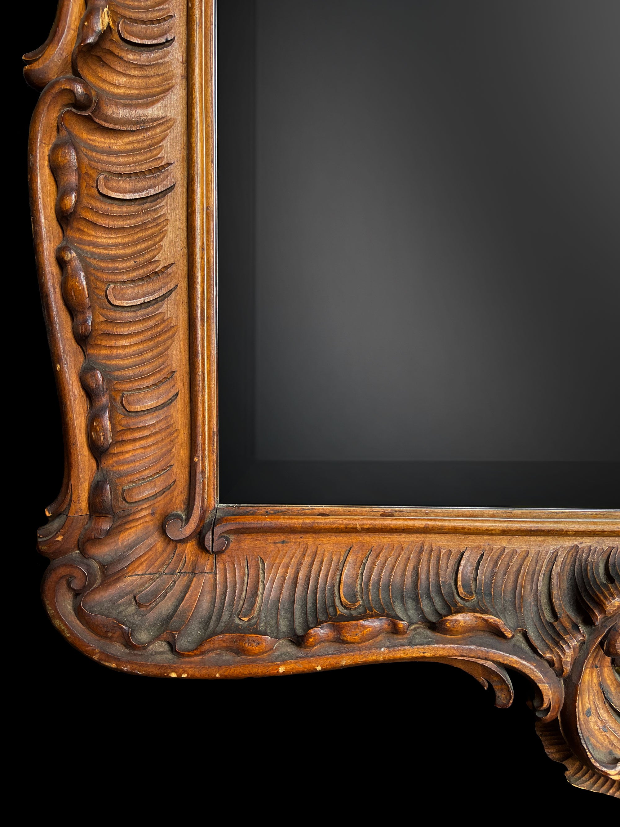 19th C. Italian Rococo Carved Wood Beveled Mirror