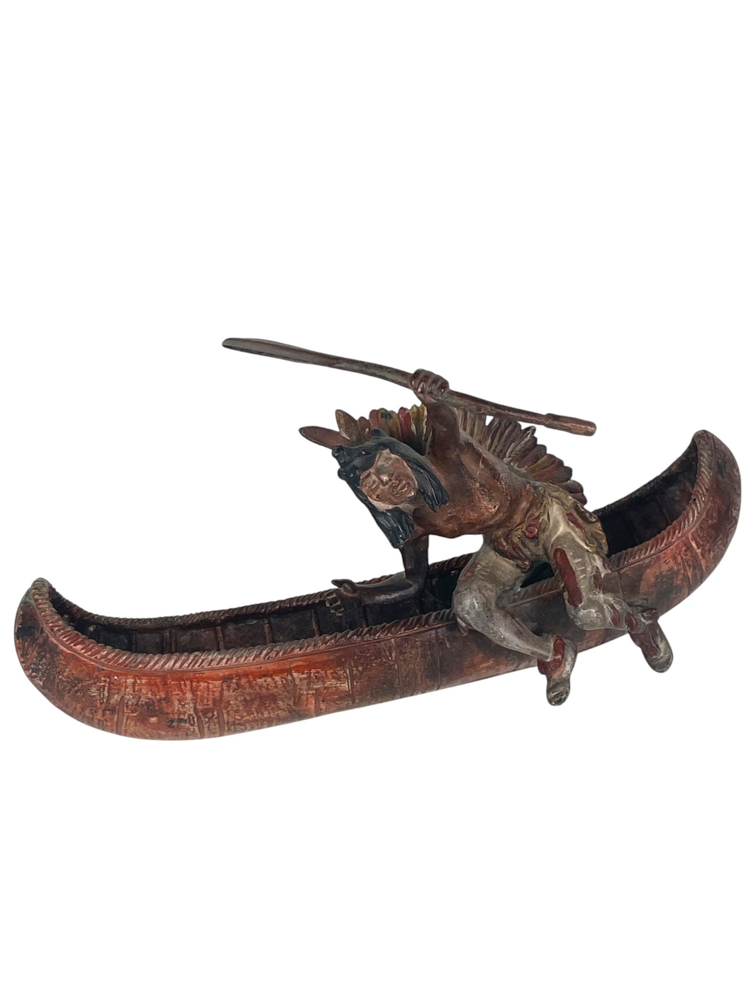 Patented Bronze Sculpture of a Native American on a Canoe by Carl Kauba