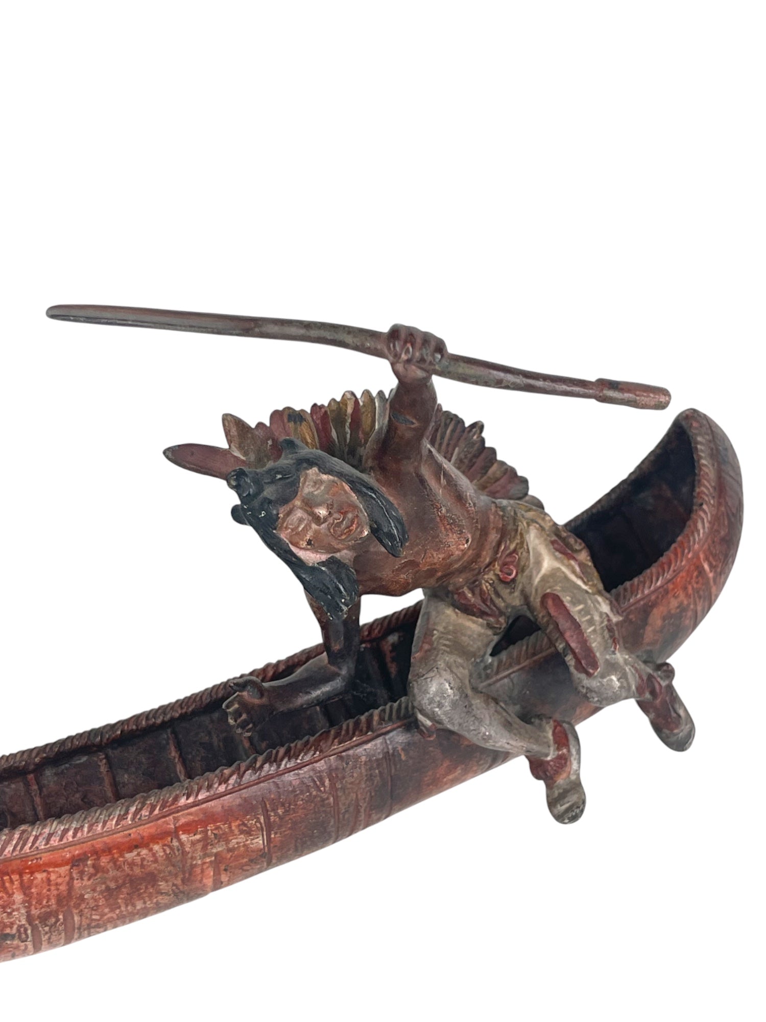 Patented Bronze Sculpture of a Native American on a Canoe by Carl Kauba