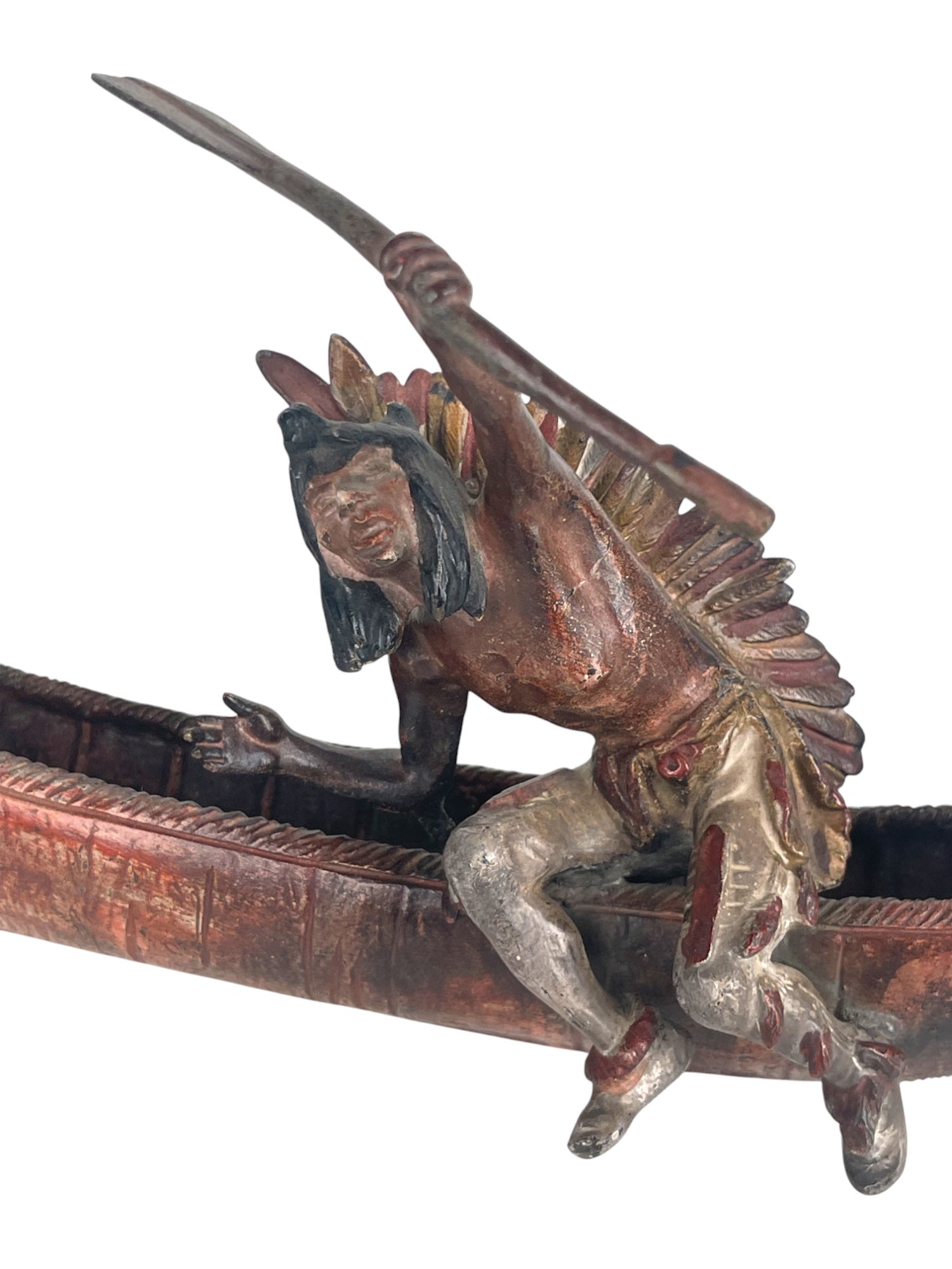 Patented Bronze Sculpture of a Native American on a Canoe by Carl Kauba