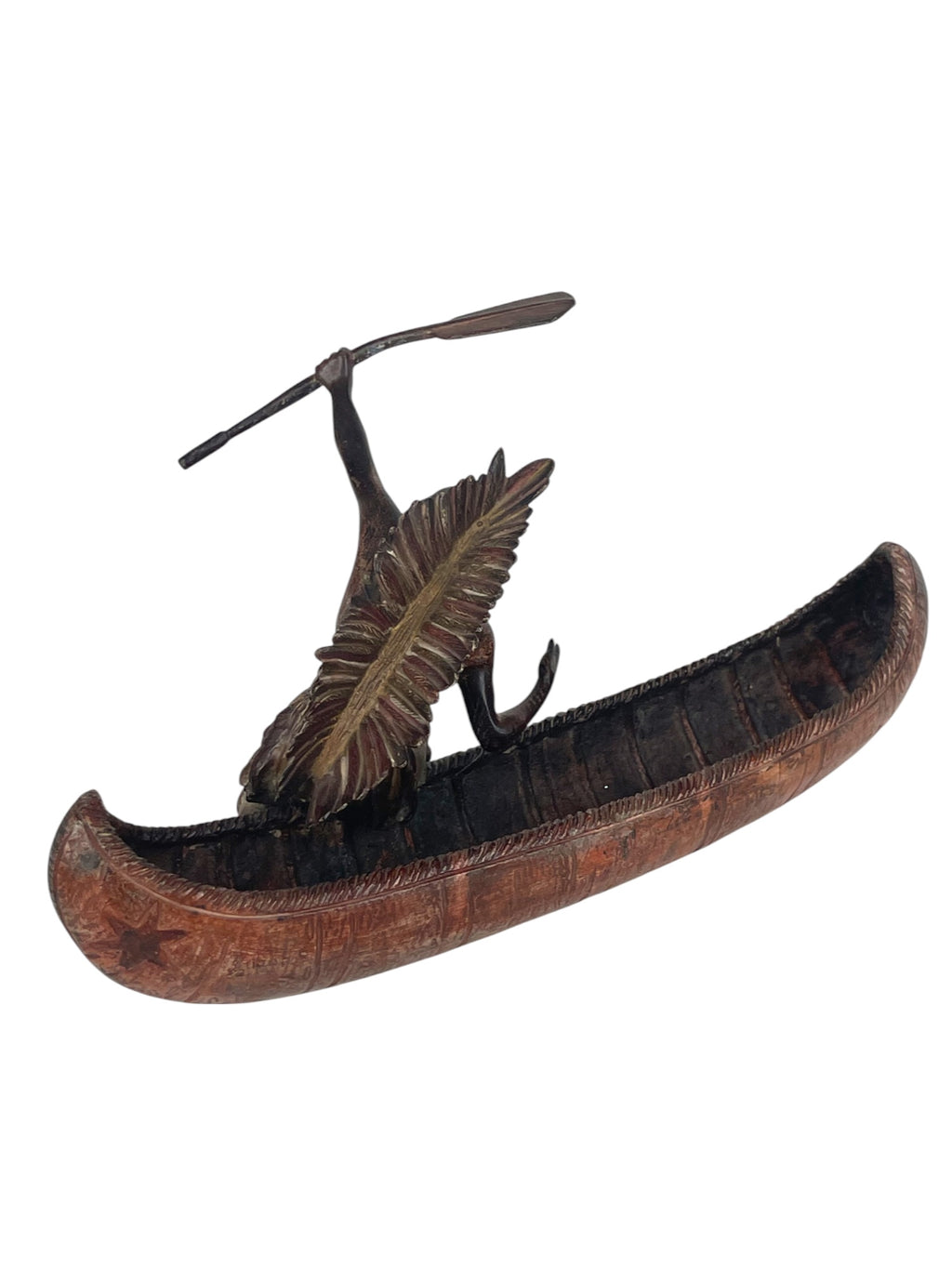 Patented Bronze Sculpture of a Native American on a Canoe by Carl Kauba