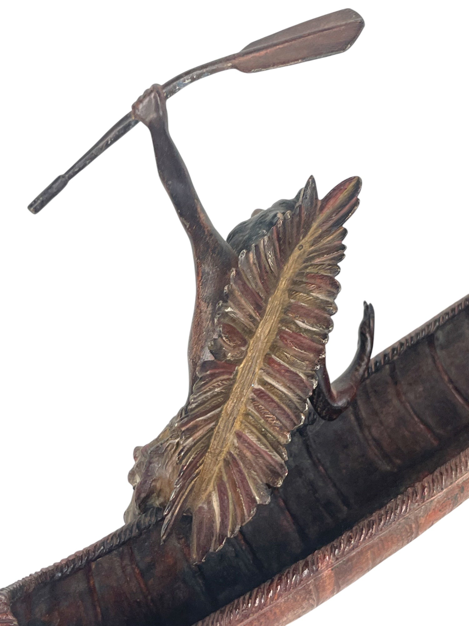 Patented Bronze Sculpture of a Native American on a Canoe by Carl Kauba