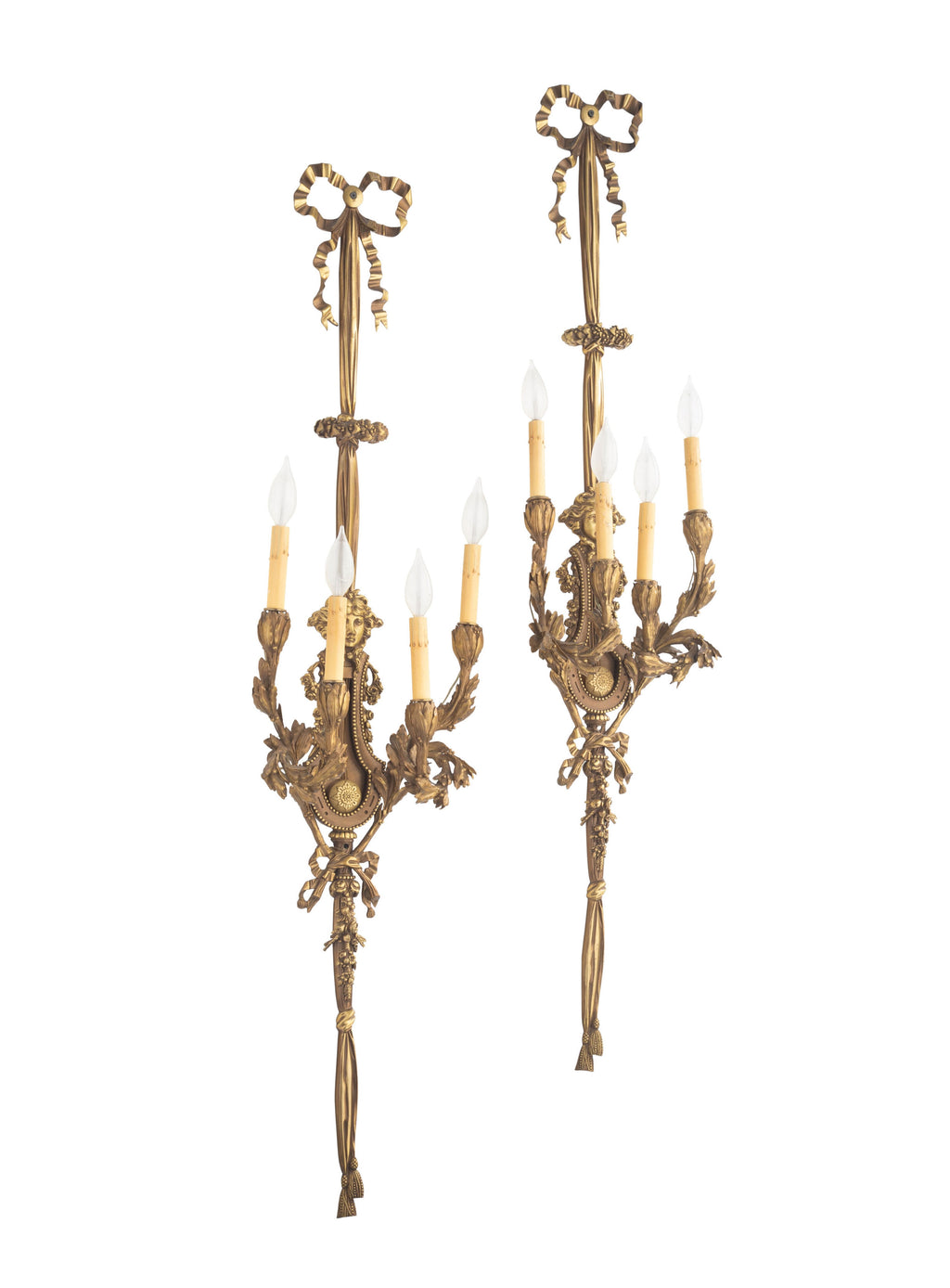 19th C. Pair of French Ormolu Four Branch Wall Lights After Beurdeley Attrb. Hen
