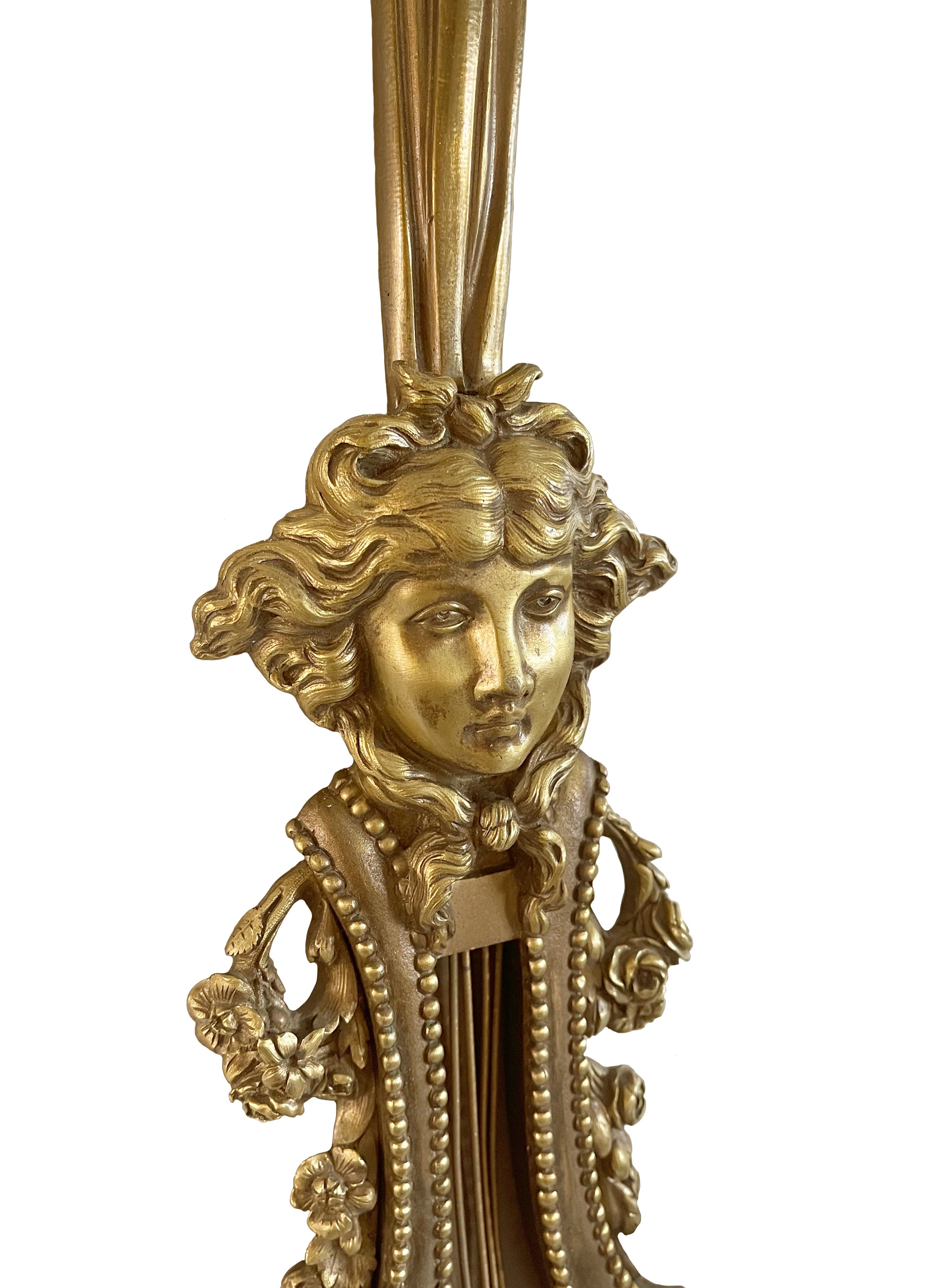 19th C. Pair of French Ormolu Four Branch Wall Lights After Beurdeley Attrb. Hen