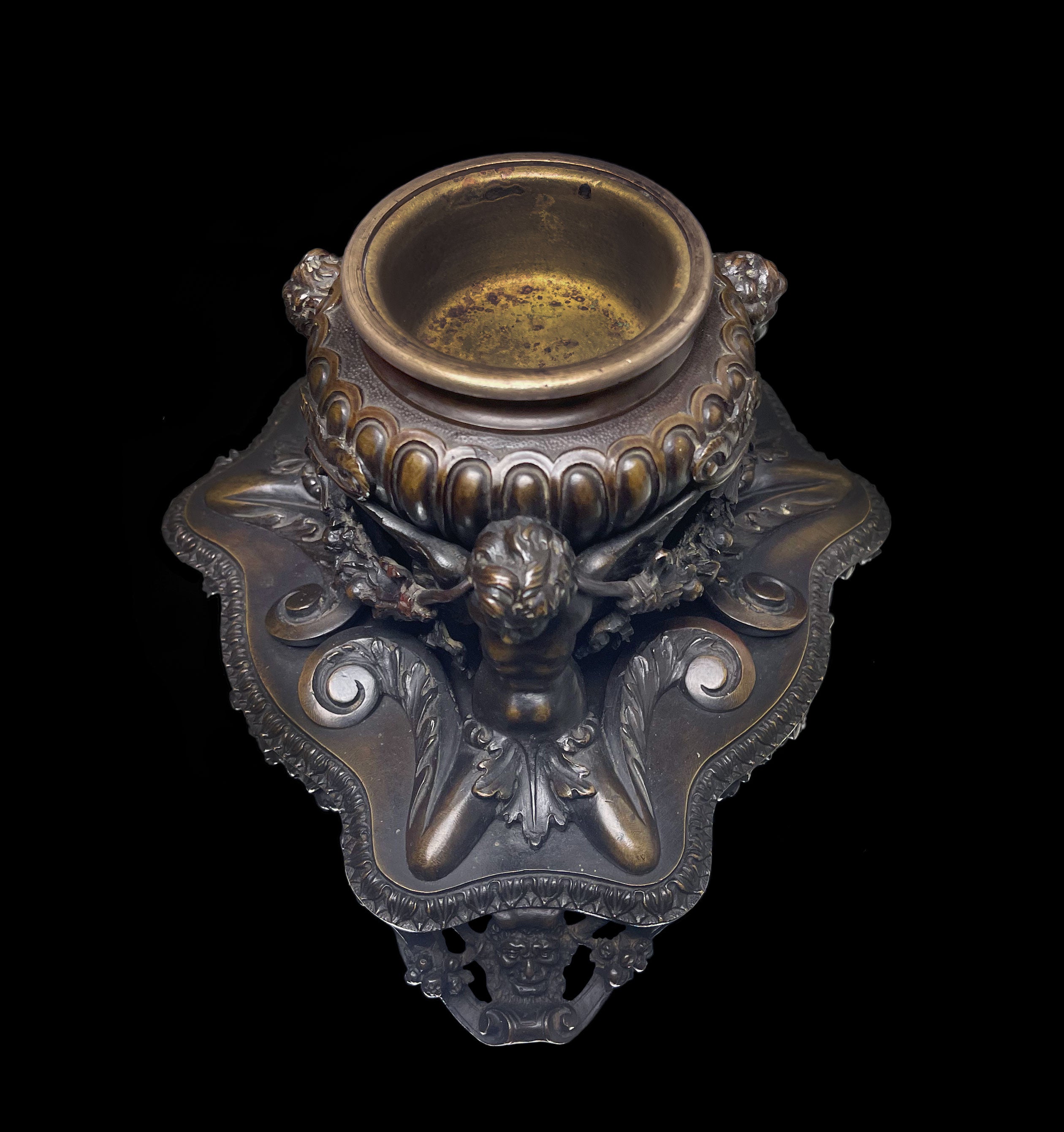 An Elaborated Renaissance Style Patinated Bronze Inkwell by e.f. Caldwell & Co.