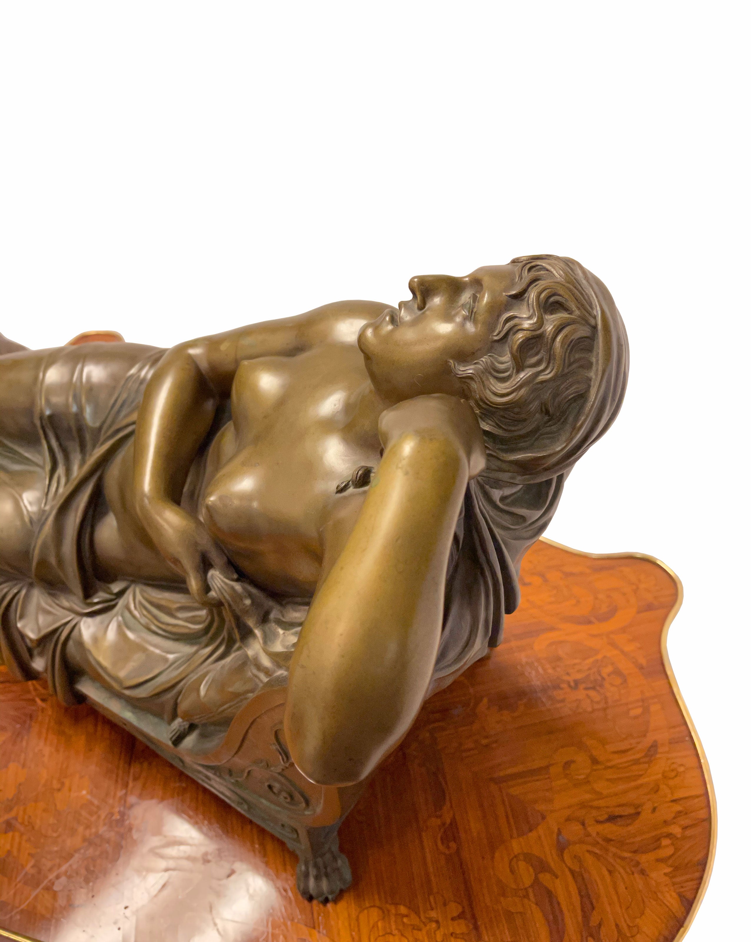 A Very Large Size 19th C. French Patinated Bronze Figure Of A Reclining Nude