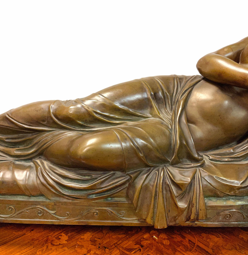 A Very Large Size 19th C. French Patinated Bronze Figure Of A Reclining Nude