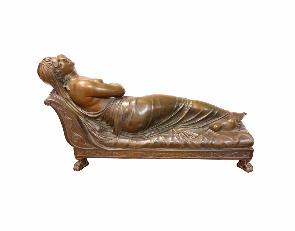 A Very Large Size 19th C. French Patinated Bronze Figure Of A Reclining Nude