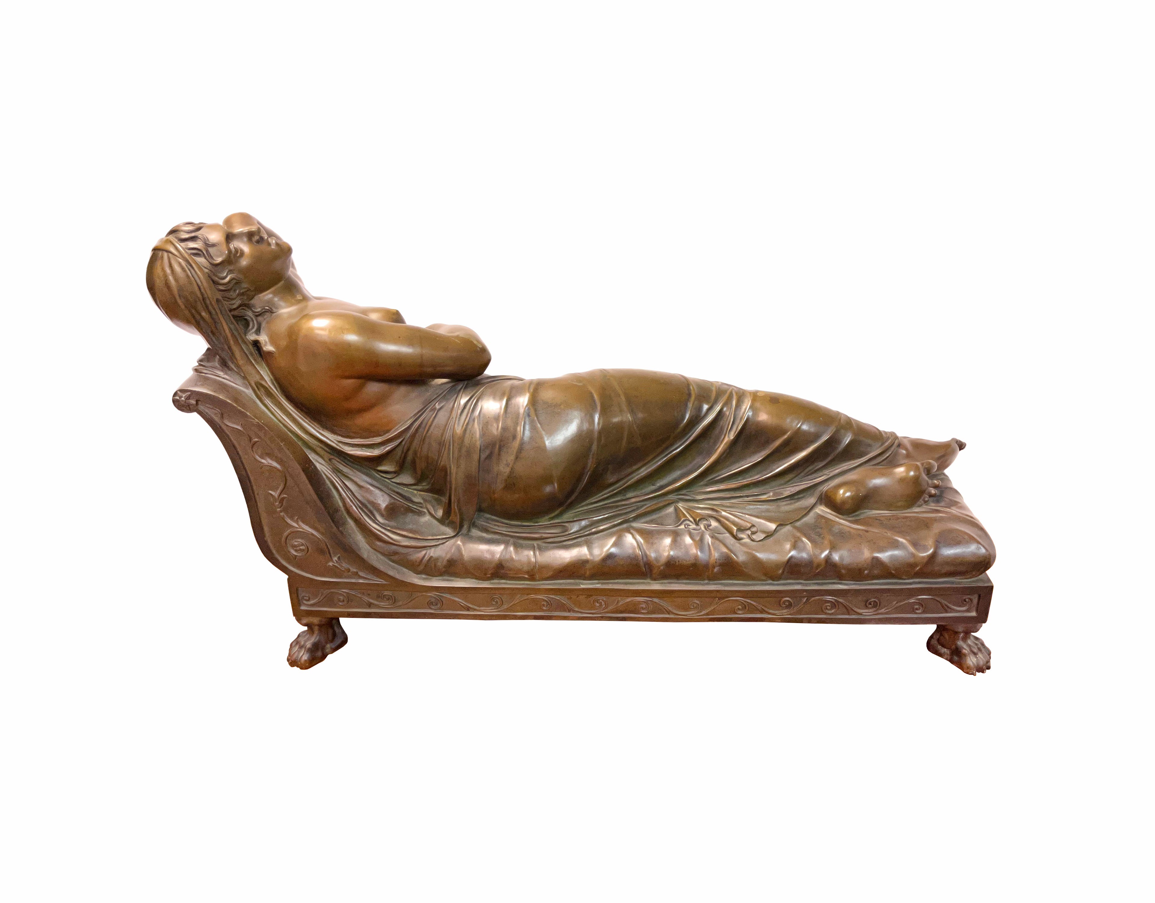 A Very Large Size 19th C. French Patinated Bronze Figure Of A Reclining Nude