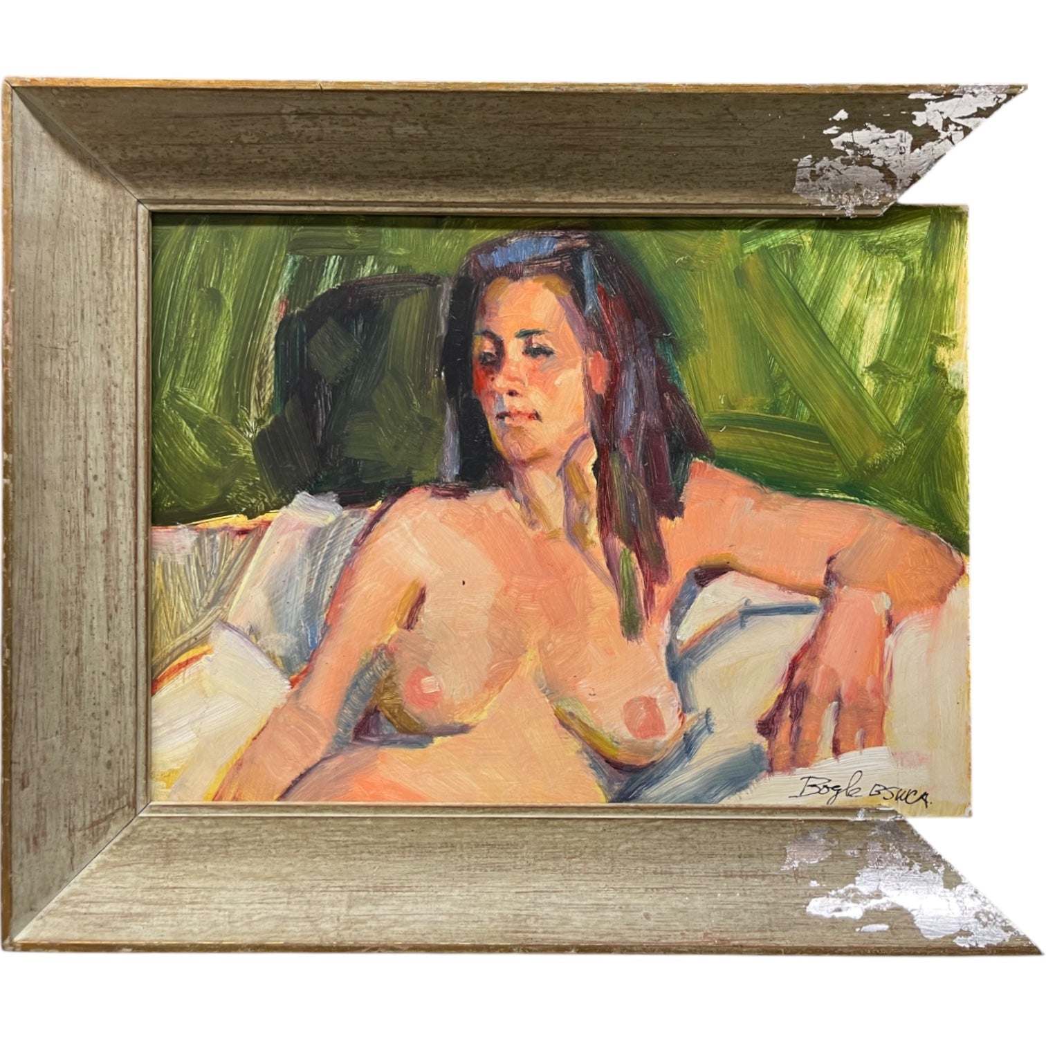 An Impressionist Acrylic on Board Painting of a Nude