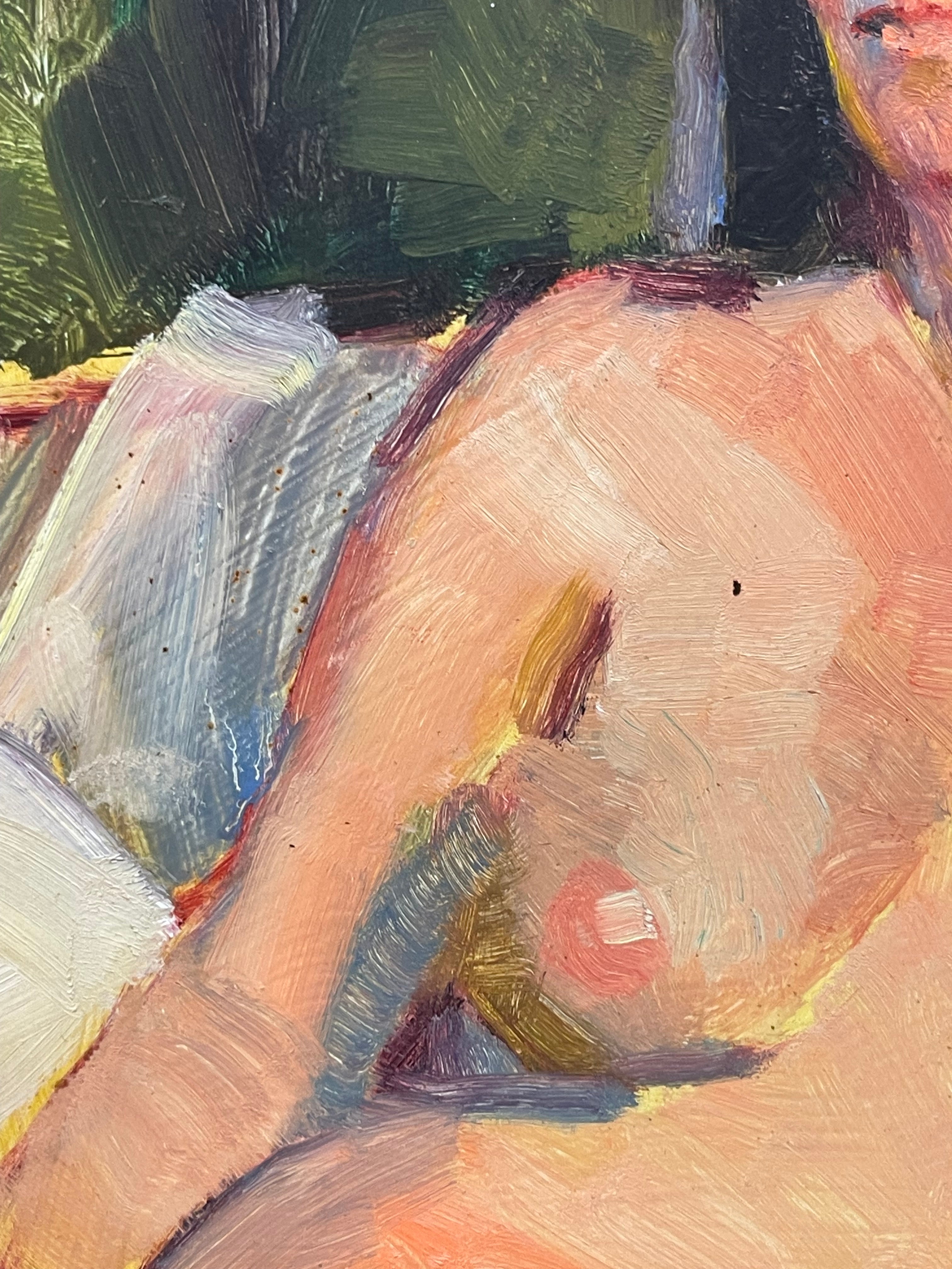 An Impressionist Acrylic on Board Painting of a Nude