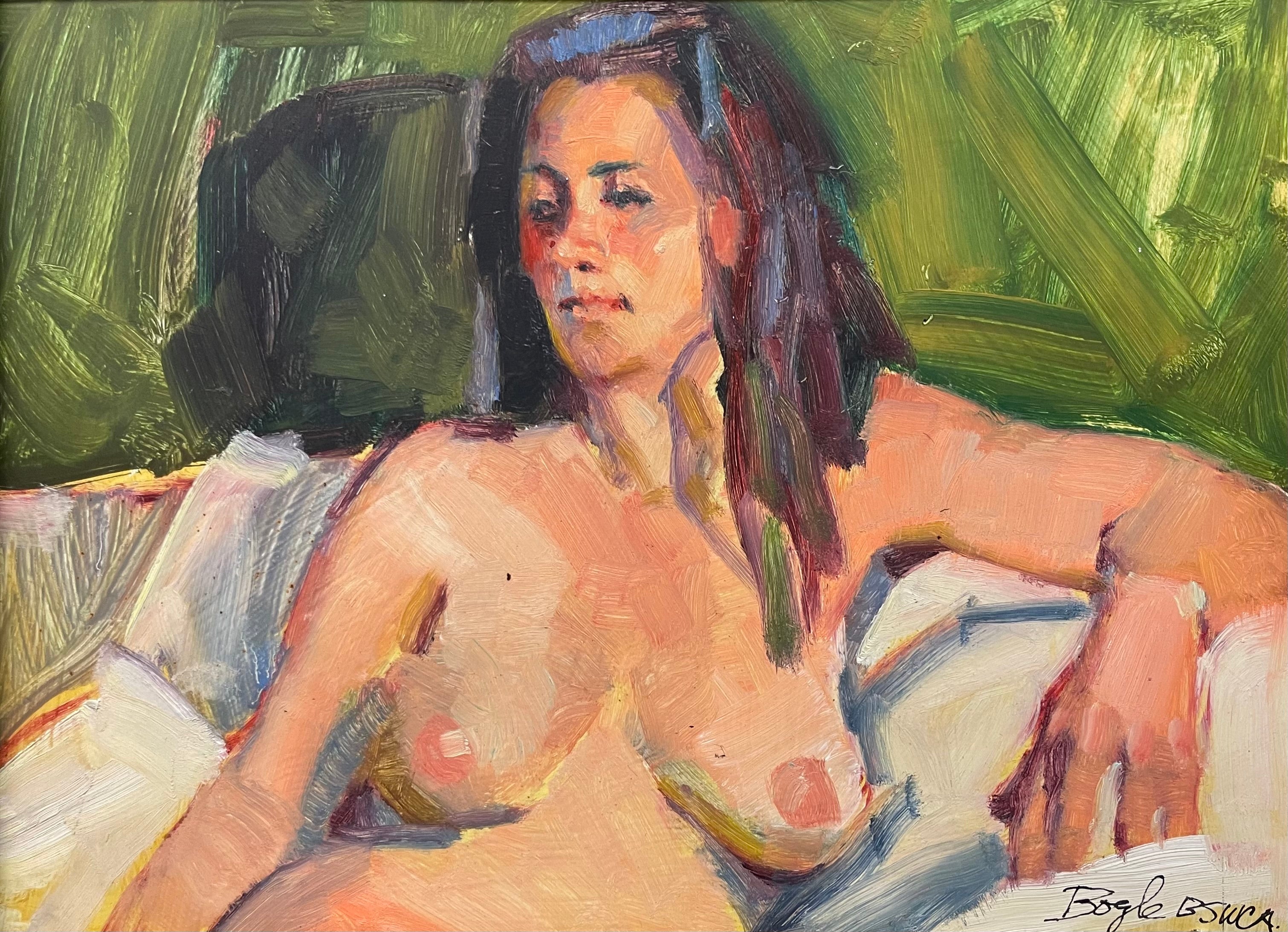 An Impressionist Acrylic on Board Painting of a Nude
