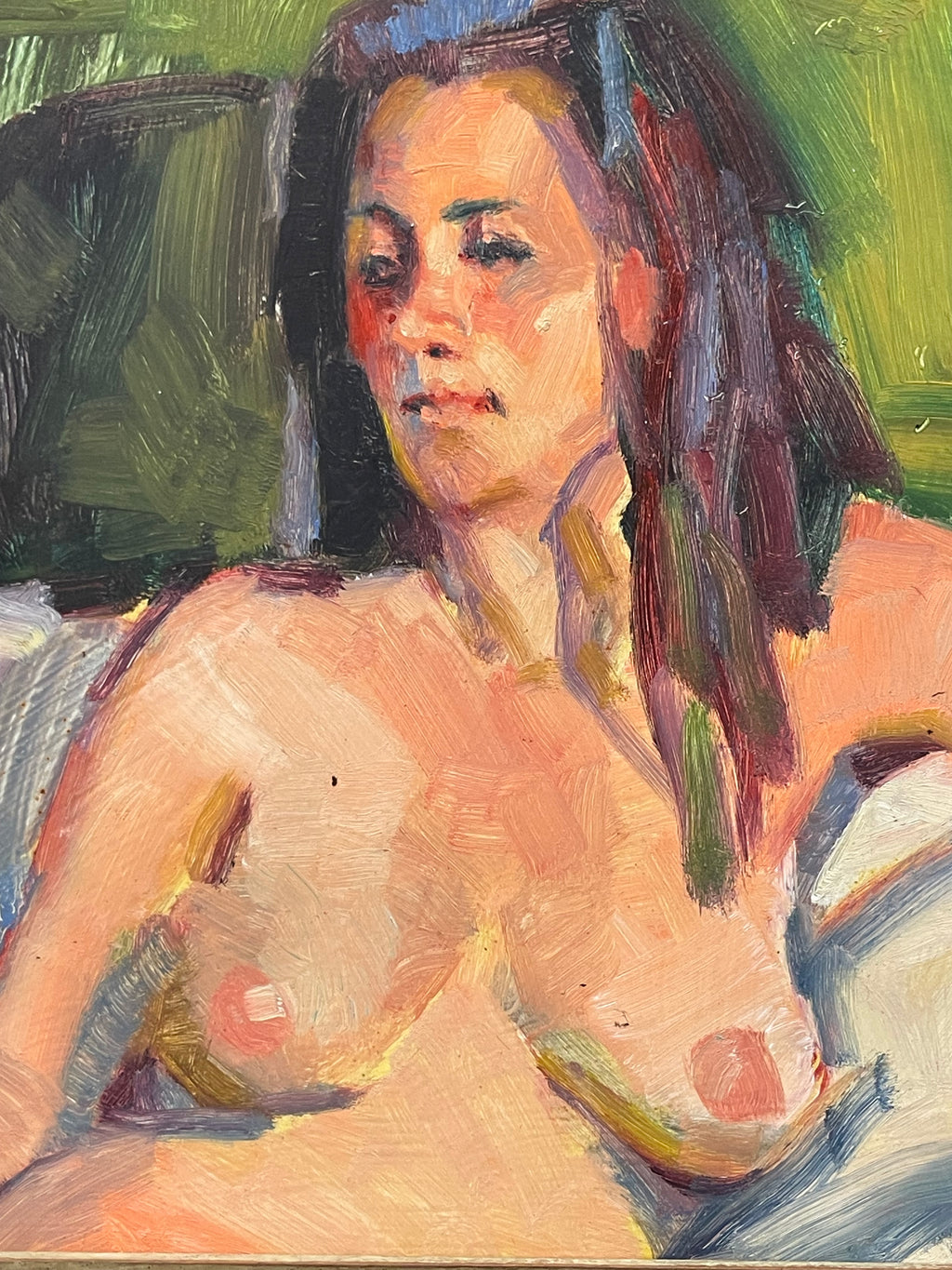 An Impressionist Acrylic on Board Painting of a Nude