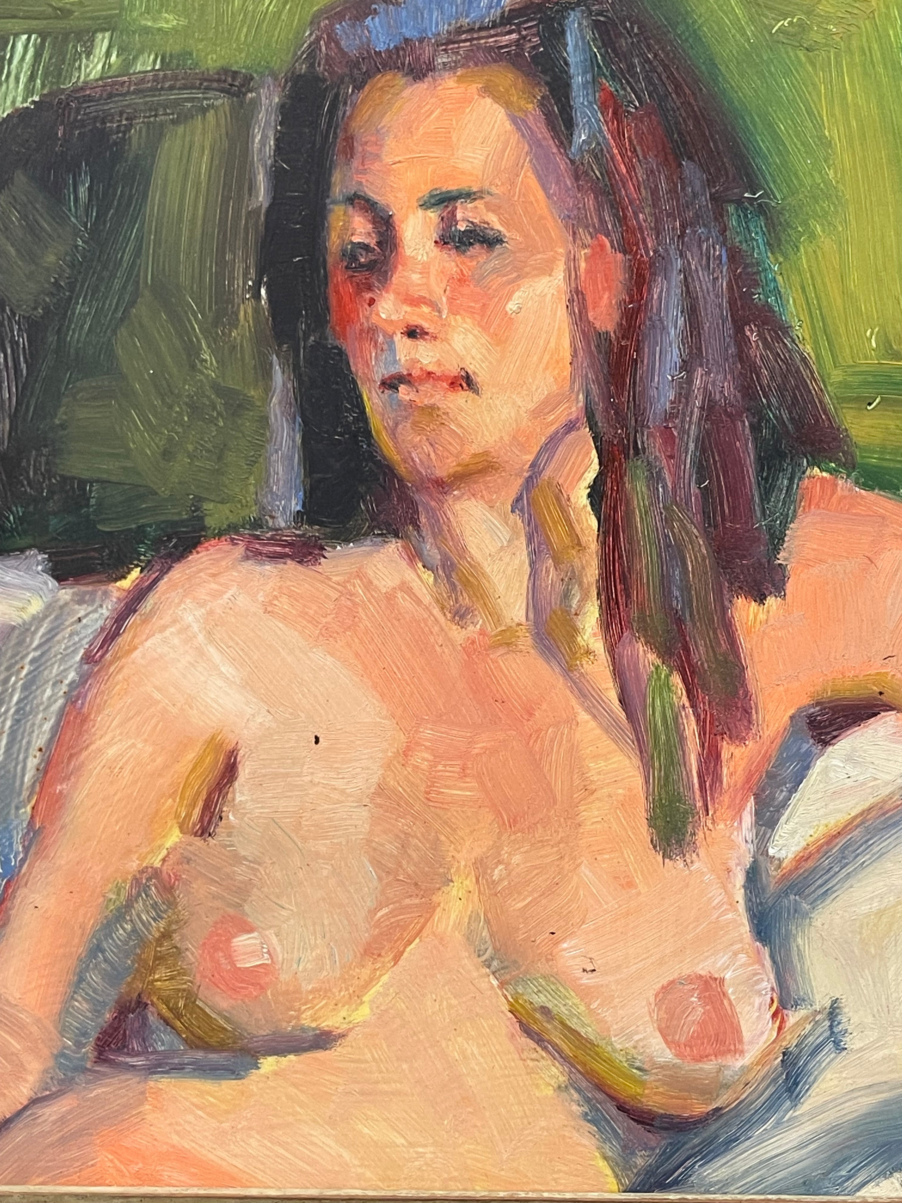 An Impressionist Acrylic on Board Painting of a Nude