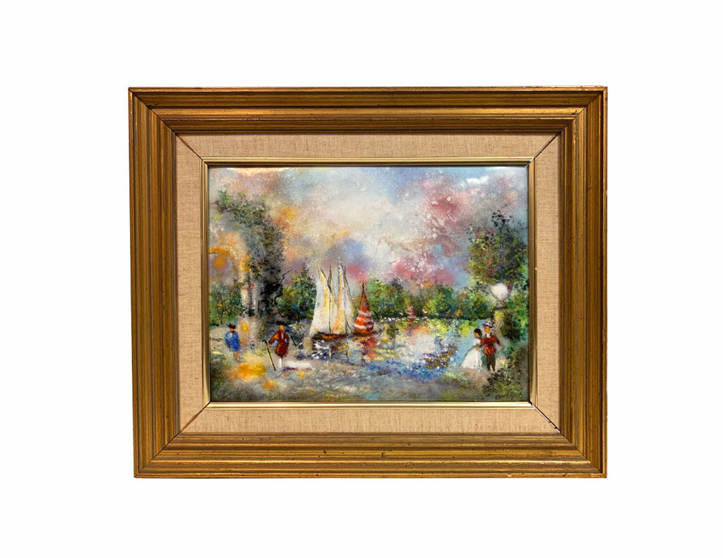 Modern Art Framed Enamel on Copper Painting
