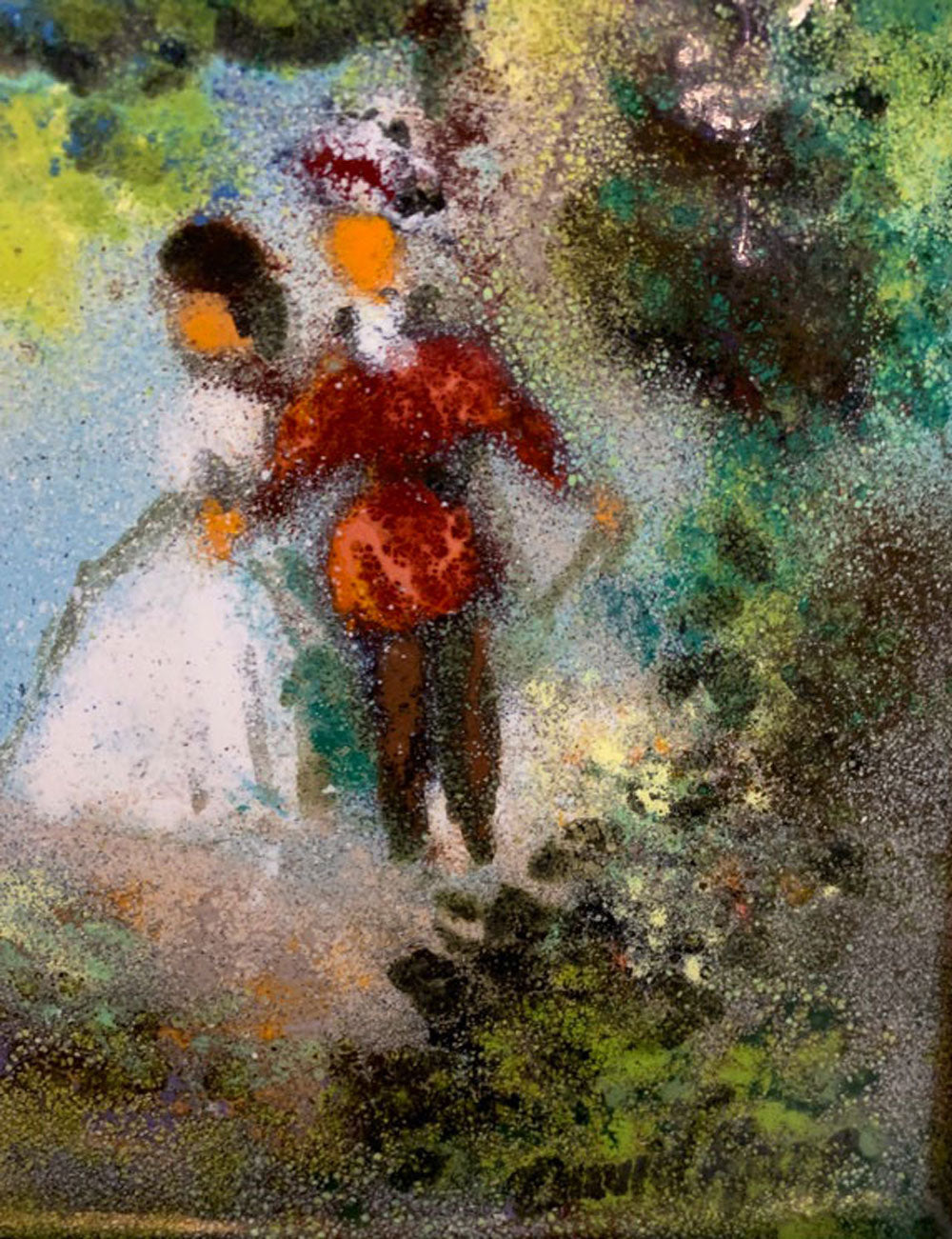 Modern Art Framed Enamel on Copper Painting