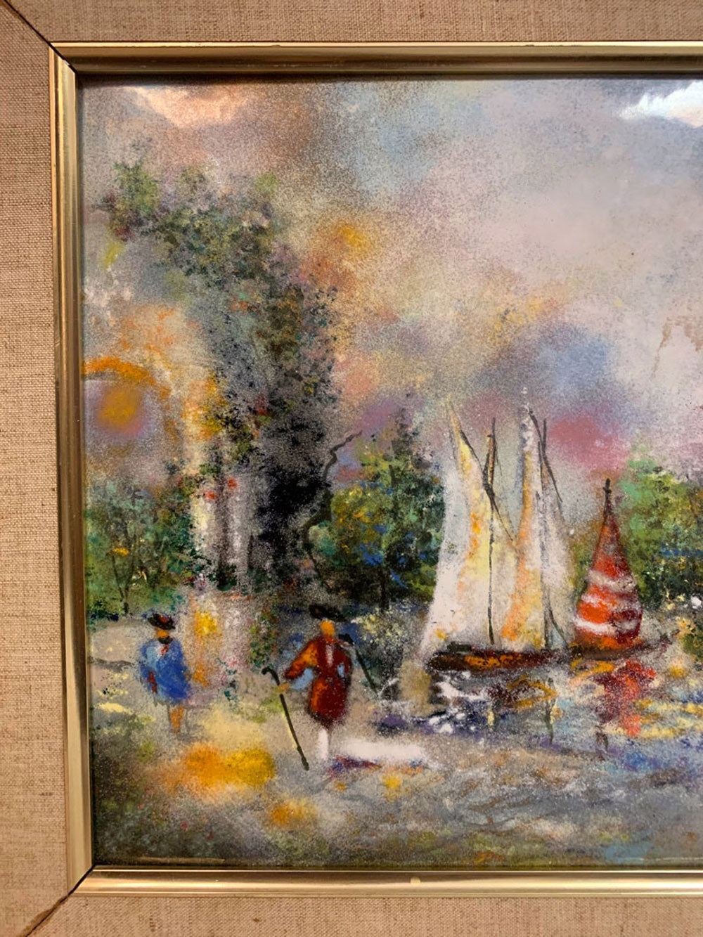 Modern Art Framed Enamel on Copper Painting