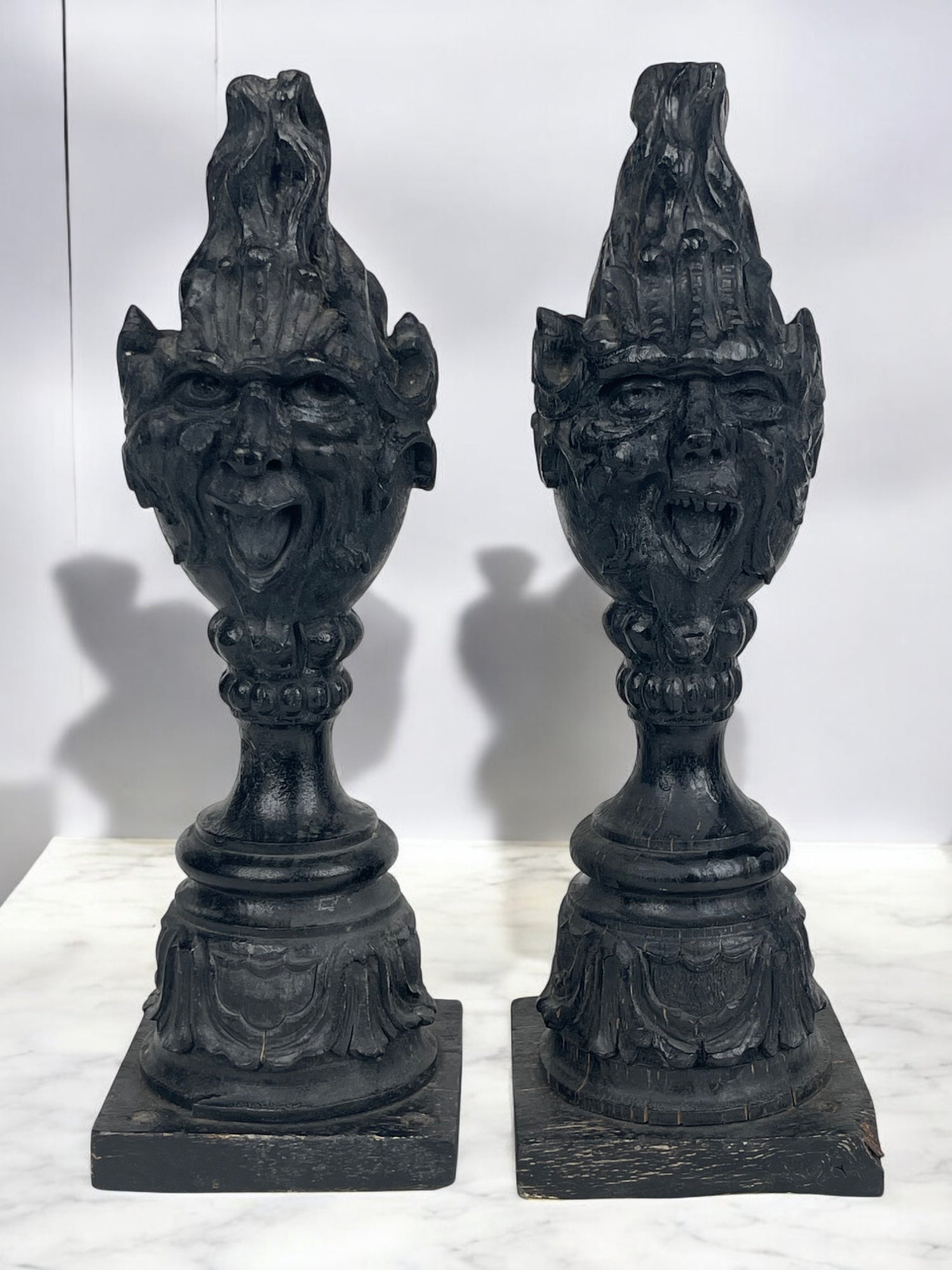 Pair of Early 19th Century Italian Carved Wood Mythical Finials