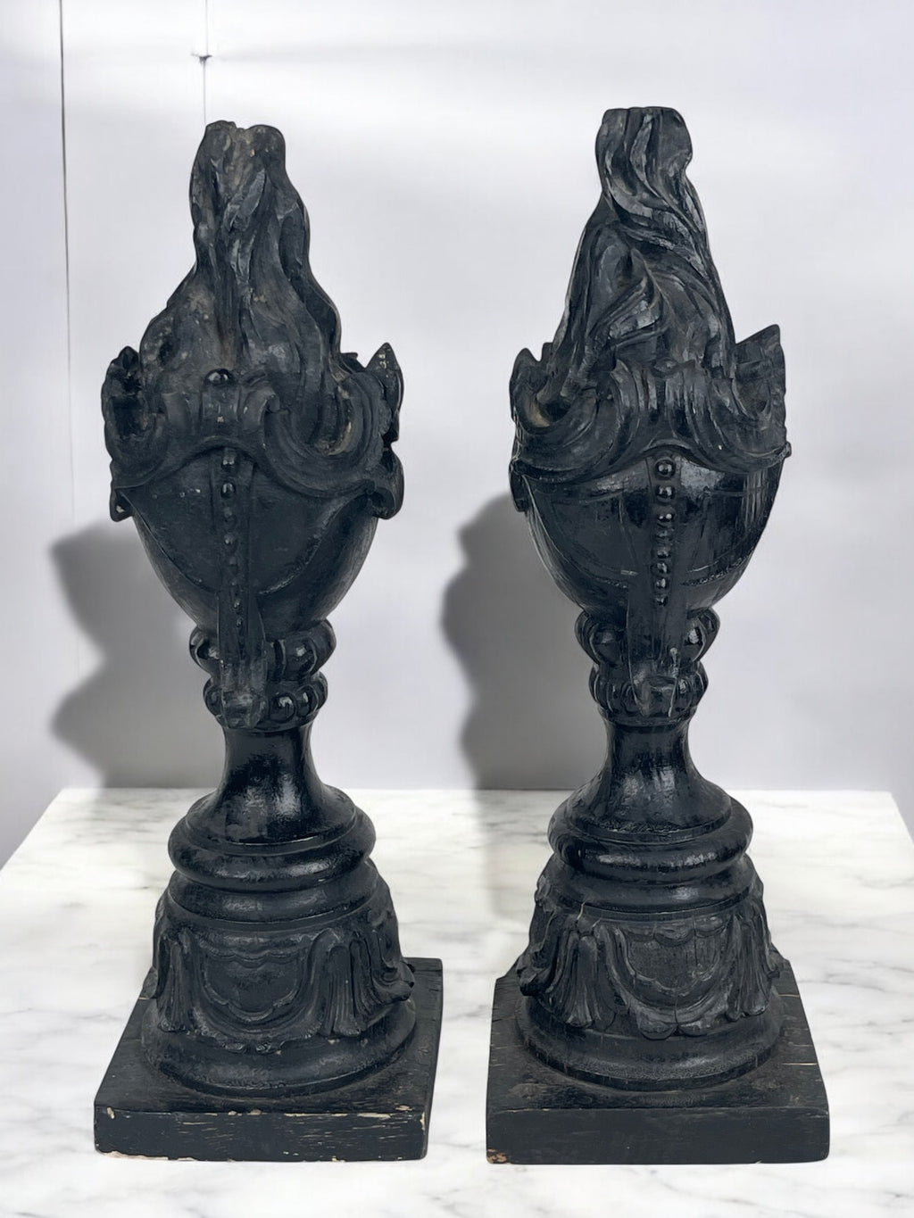 Pair of Early 19th Century Italian Carved Wood Mythical Finials