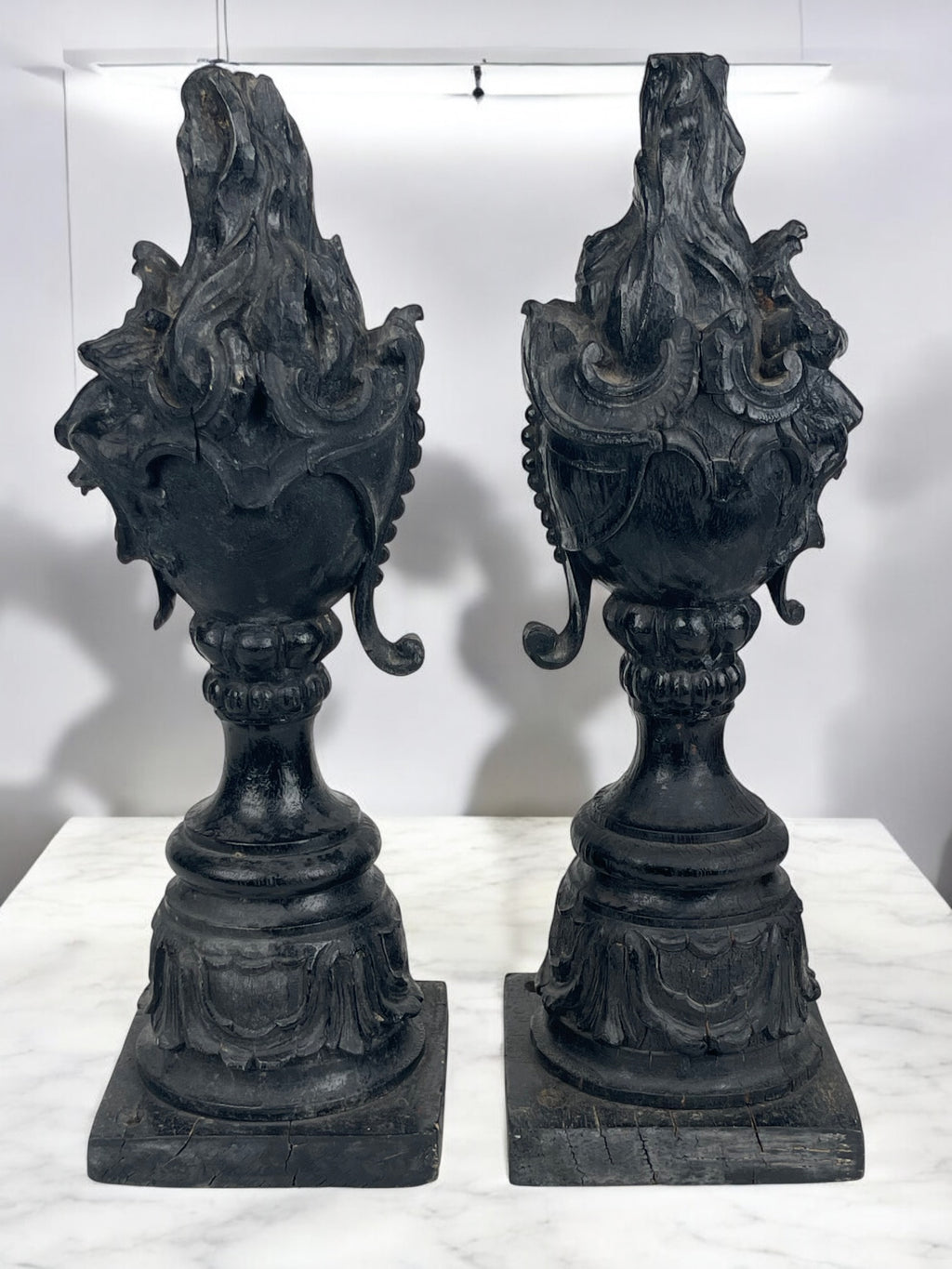 Pair of Early 19th Century Italian Carved Wood Mythical Finials