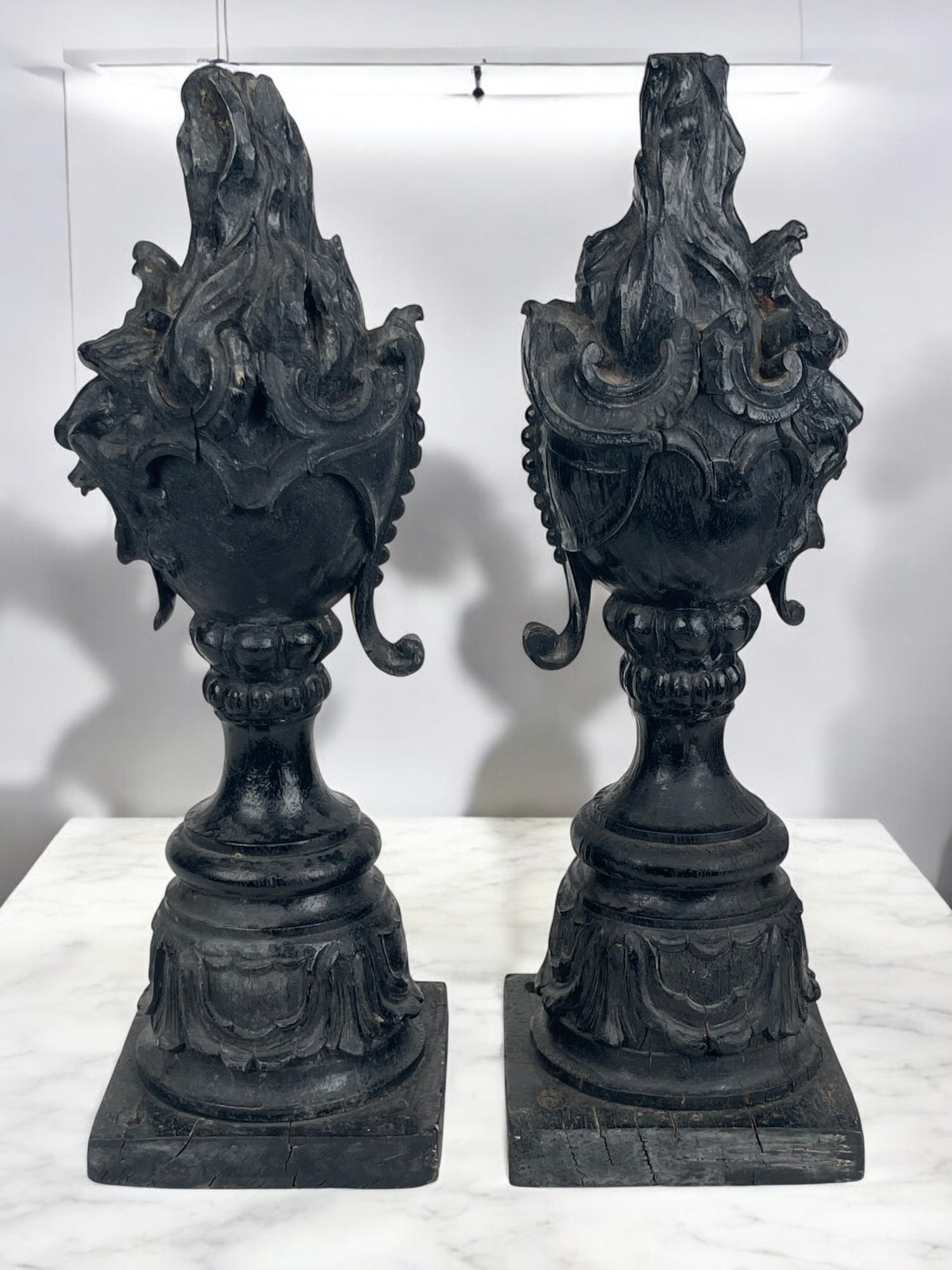 Pair of Early 19th Century Italian Carved Wood Mythical Finials