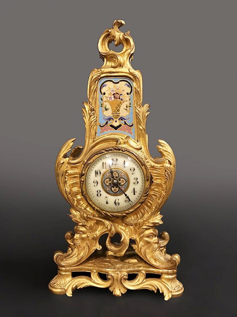A French Champleve & Gilt Bronze Desk Clock