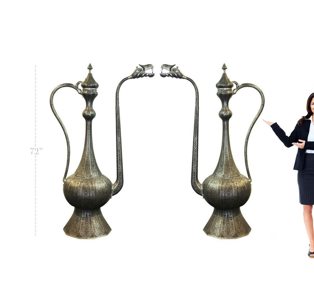 Pair of Monumental Middle-Eastern Chiseled Steel Urns, Turkey, Circa 1900