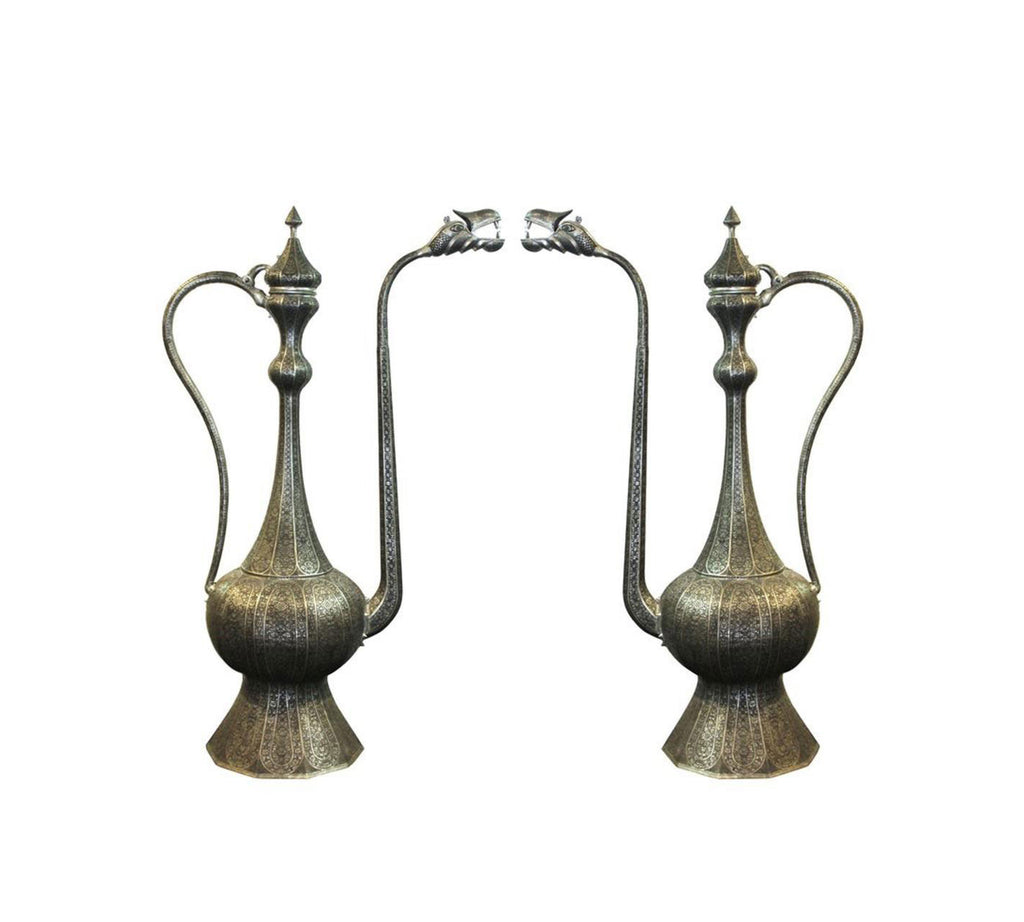 Pair of Monumental Middle-Eastern Chiseled Steel Urns, Turkey, Circa 1900