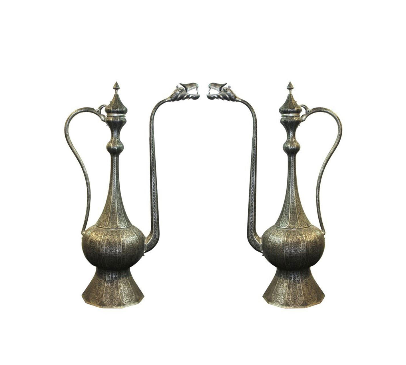 Pair of Monumental Middle-Eastern Chiseled Steel Urns, Turkey, Circa 1900