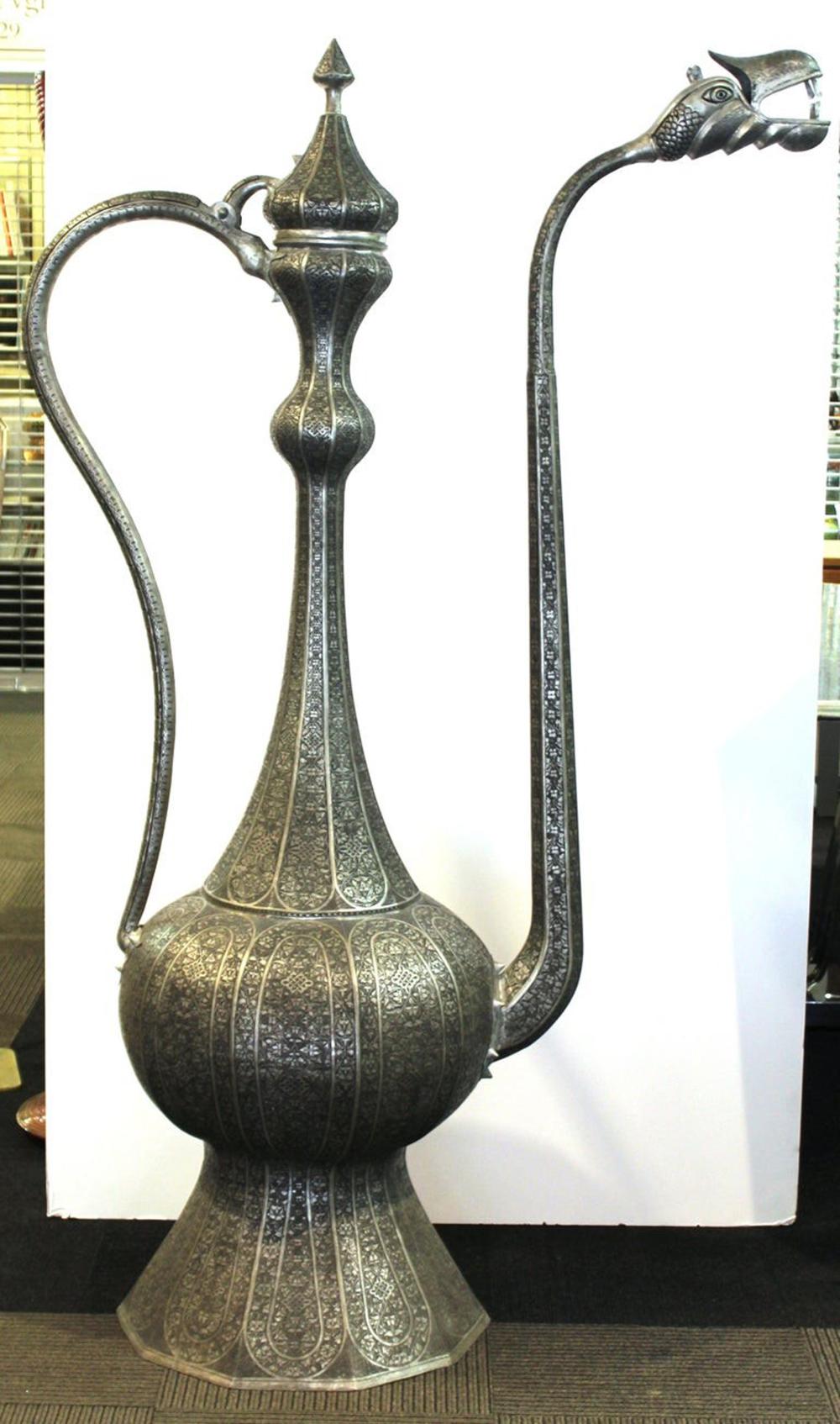 Pair of Monumental Middle-Eastern Chiseled Steel Urns, Turkey, Circa 1900
