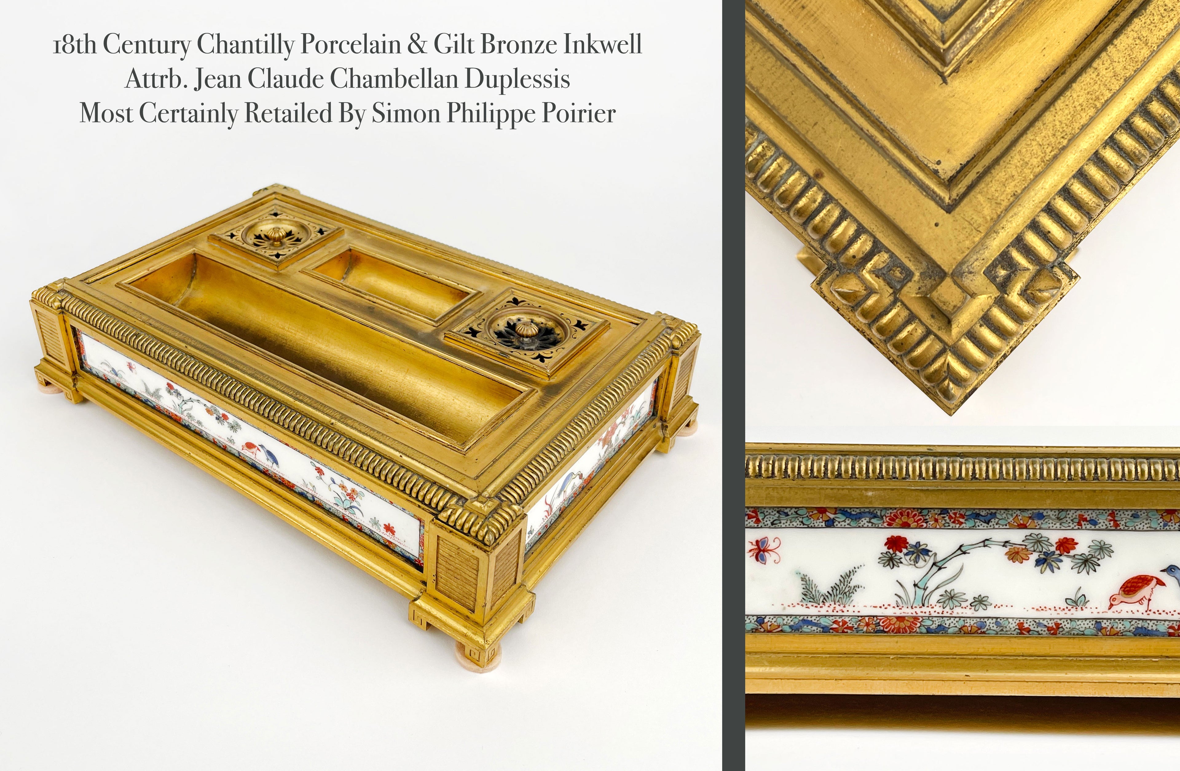 An Ormolu & Chantilly Porcelain Inkwell, France, Circa 1750