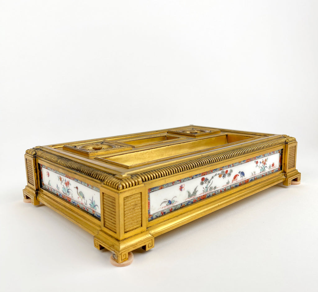 An Ormolu & Chantilly Porcelain Inkwell, France, Circa 1750