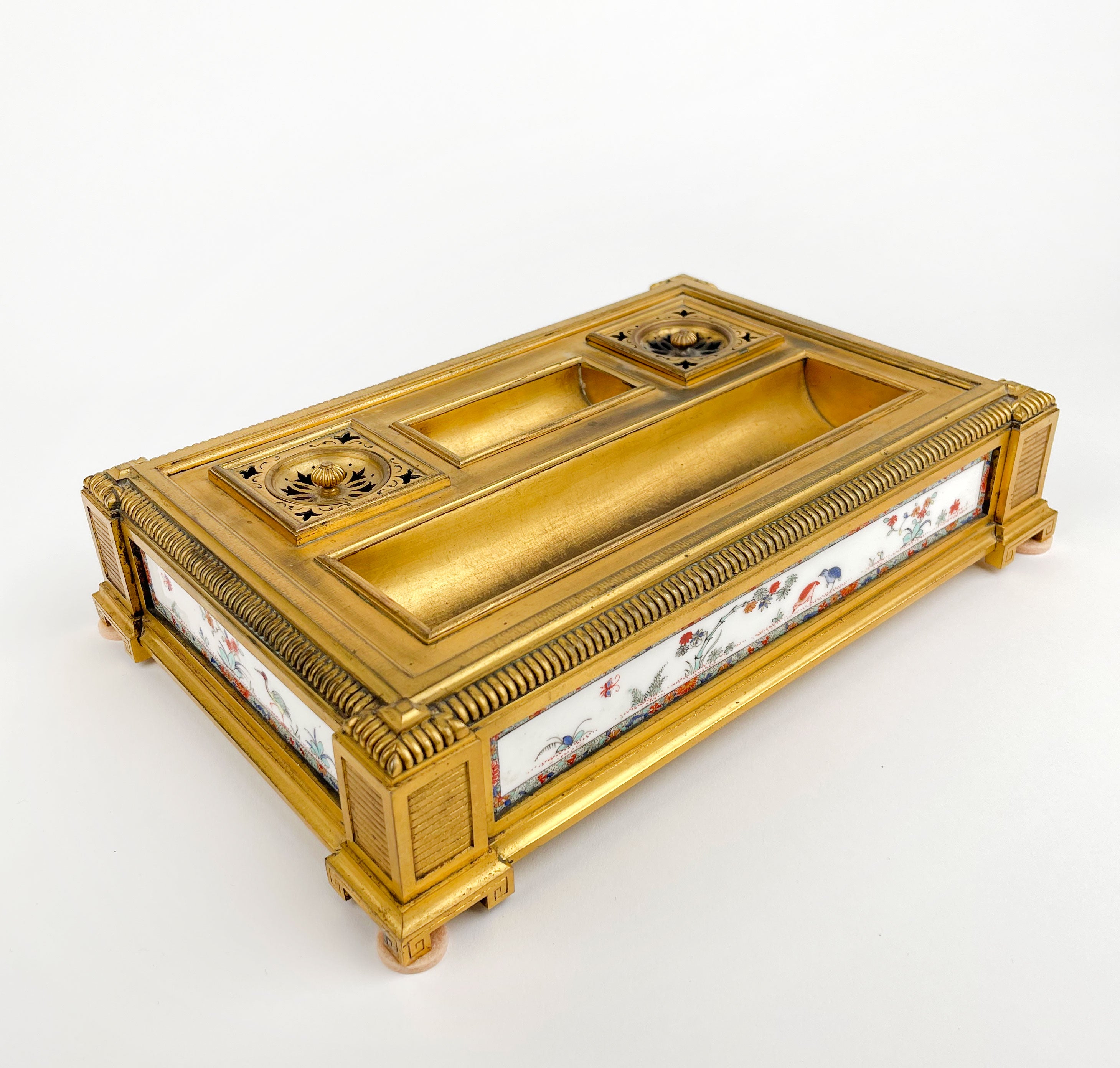 An Ormolu & Chantilly Porcelain Inkwell, France, Circa 1750