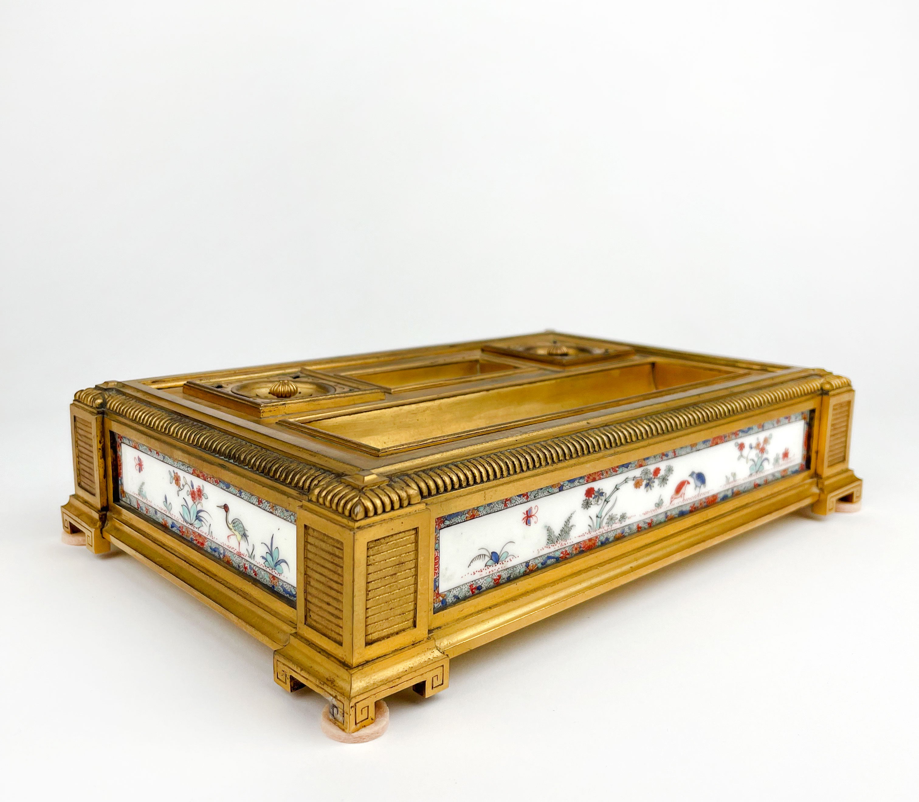 An Ormolu & Chantilly Porcelain Inkwell, France, Circa 1750