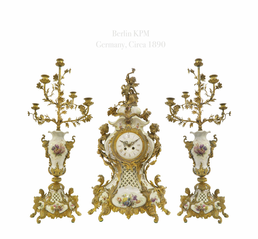 19th C. Ormolu Mounted Berlin KPM Porcelain Clock Set