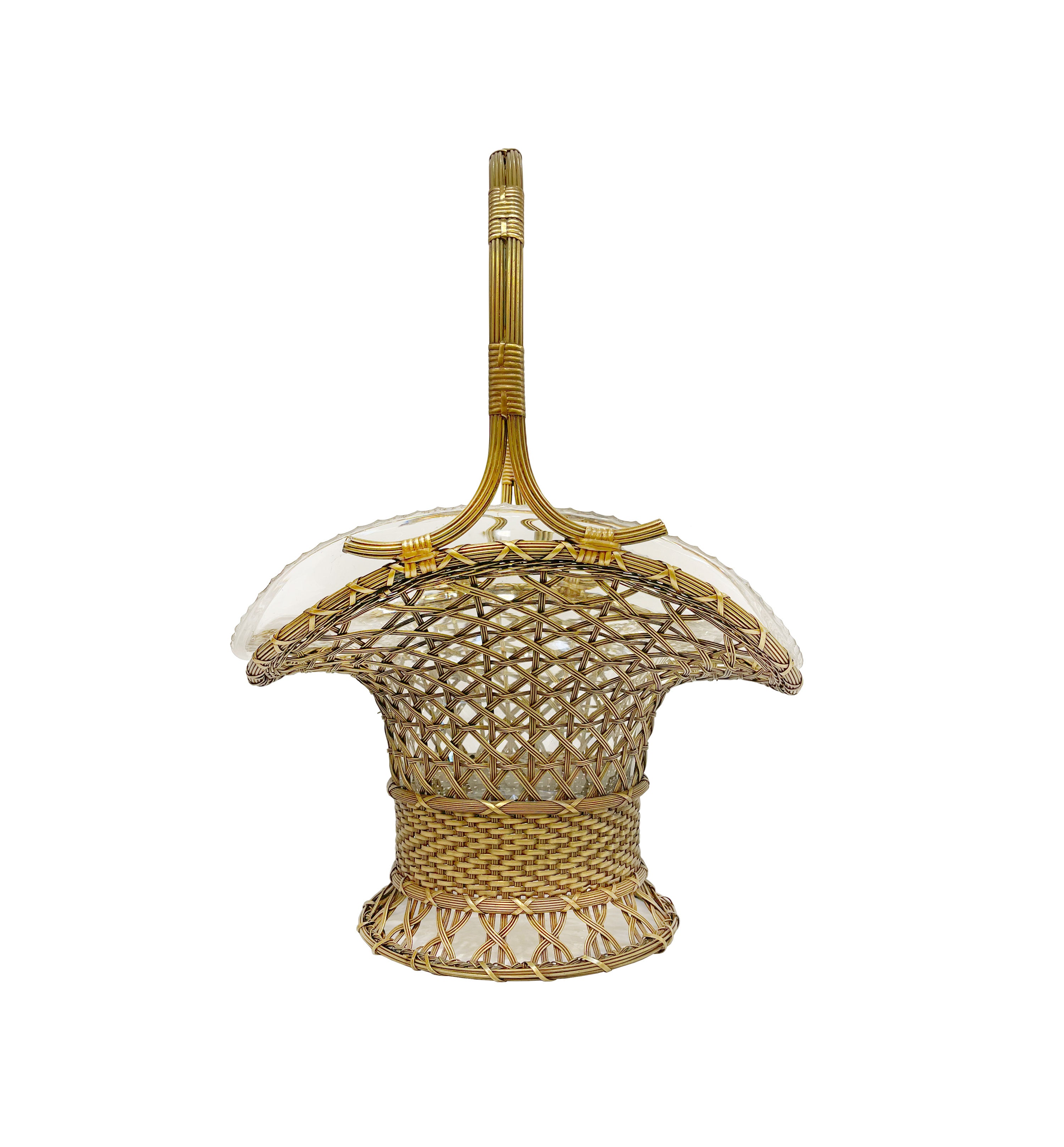 A Large 19th C. French Wire Mesh Bronze and Cut Crystal Basket Jardiniere