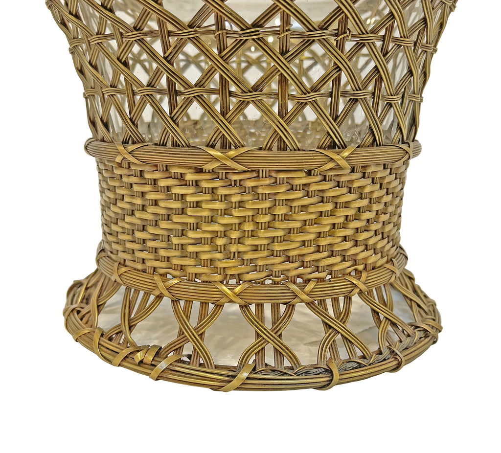A Large 19th C. French Wire Mesh Bronze and Cut Crystal Basket Jardiniere