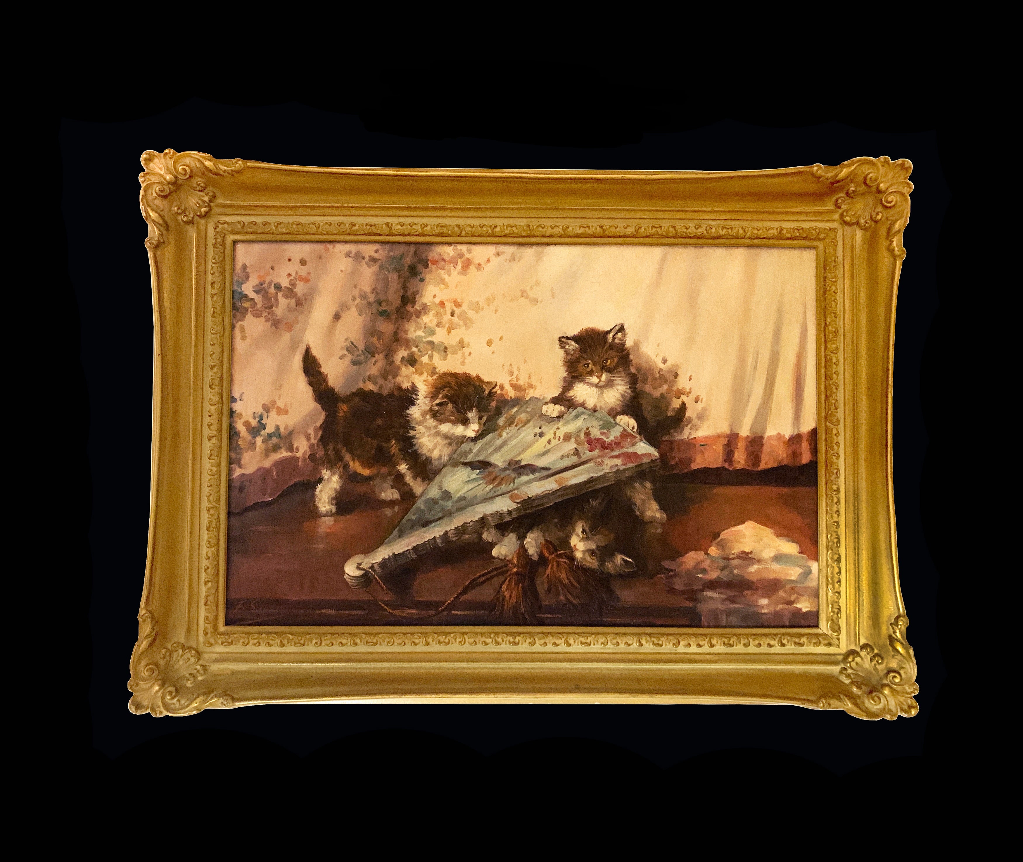 Cats Playing , Oil on Canvas By F. Sanders