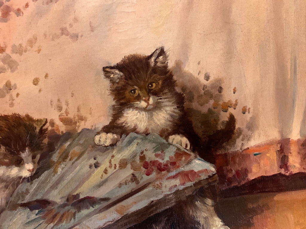 Cats Playing , Oil on Canvas By F. Sanders
