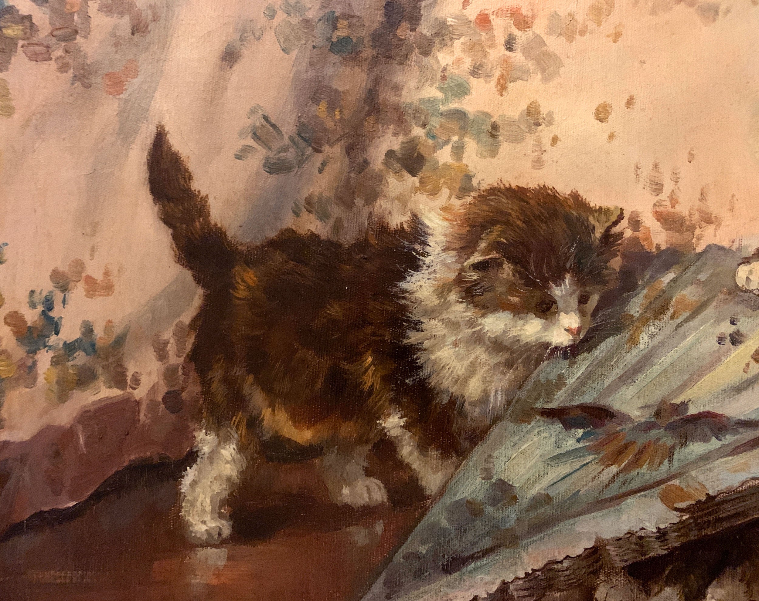 Cats Playing , Oil on Canvas By F. Sanders