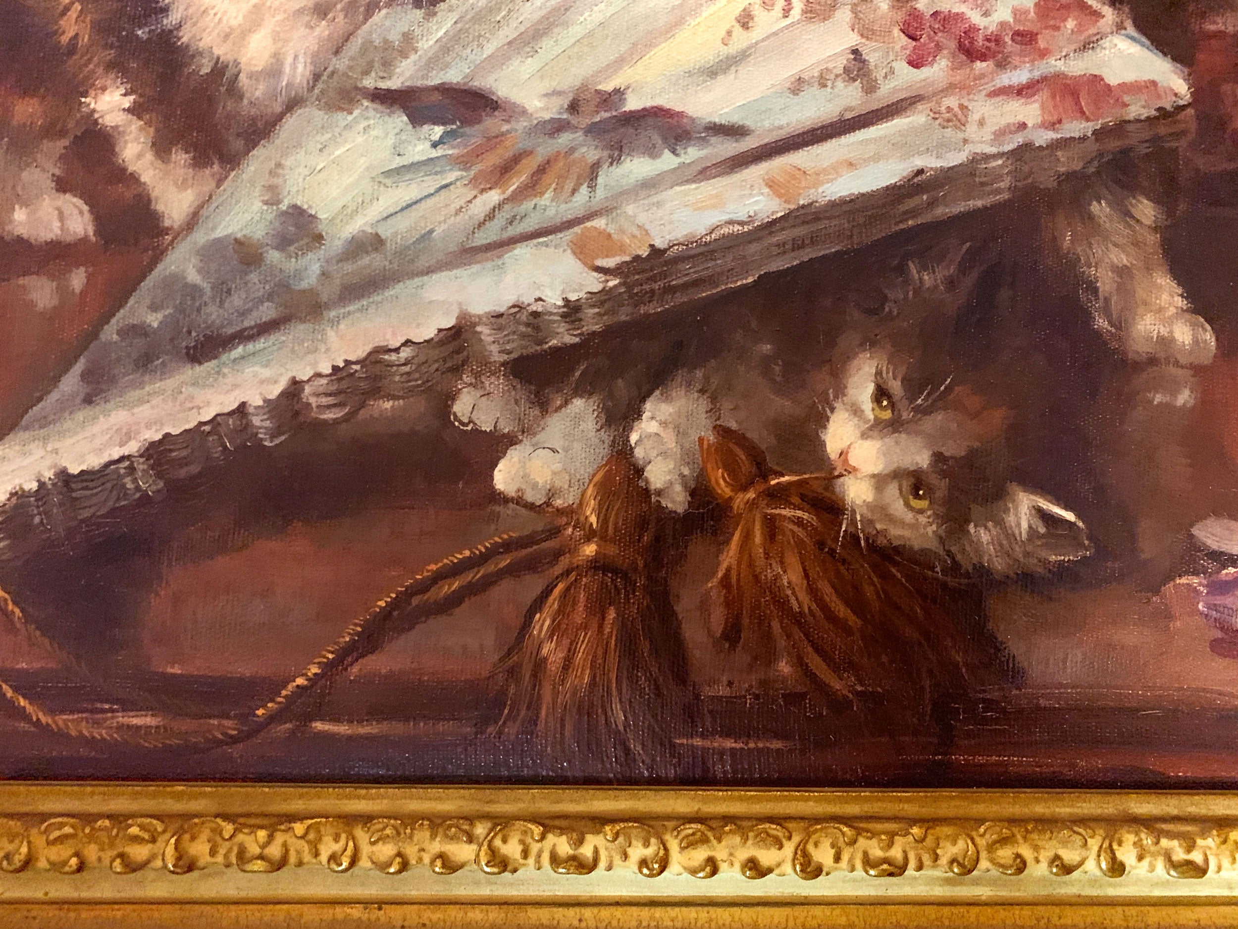 Cats Playing , Oil on Canvas By F. Sanders