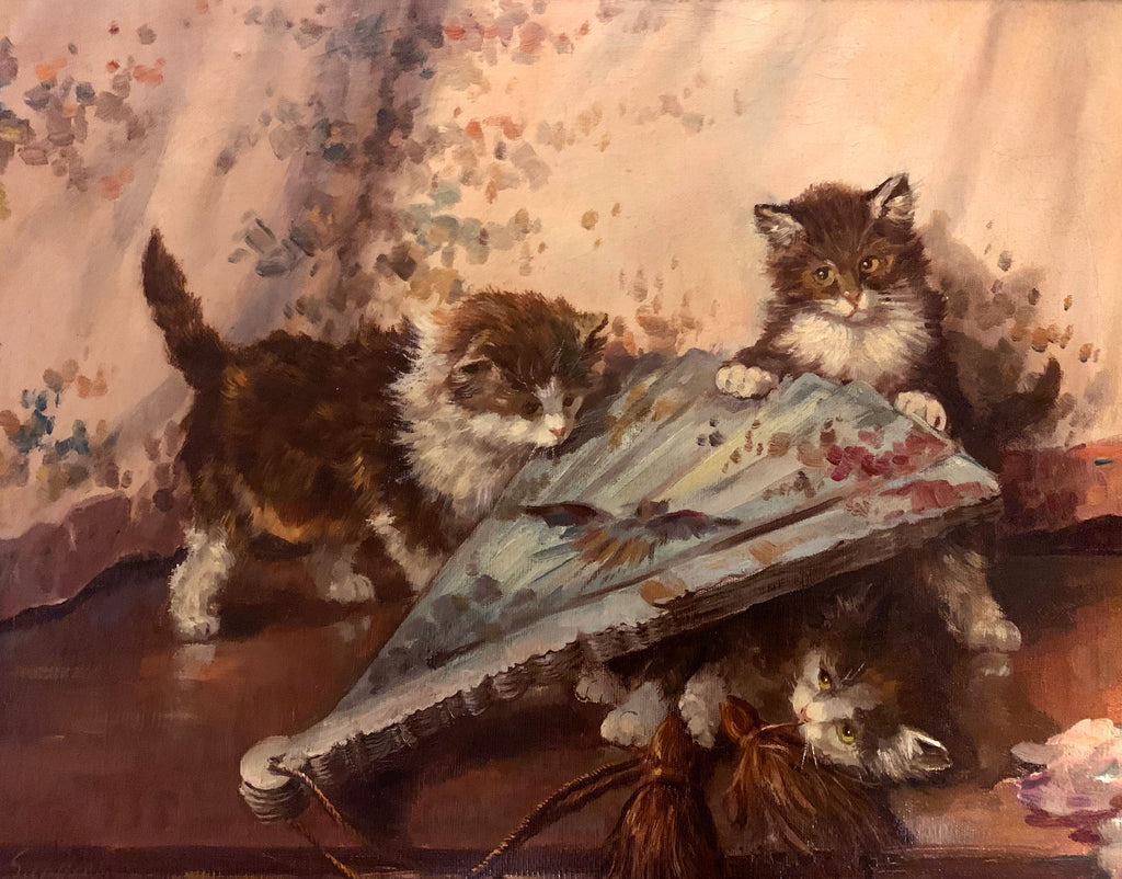 Cats Playing , Oil on Canvas By F. Sanders