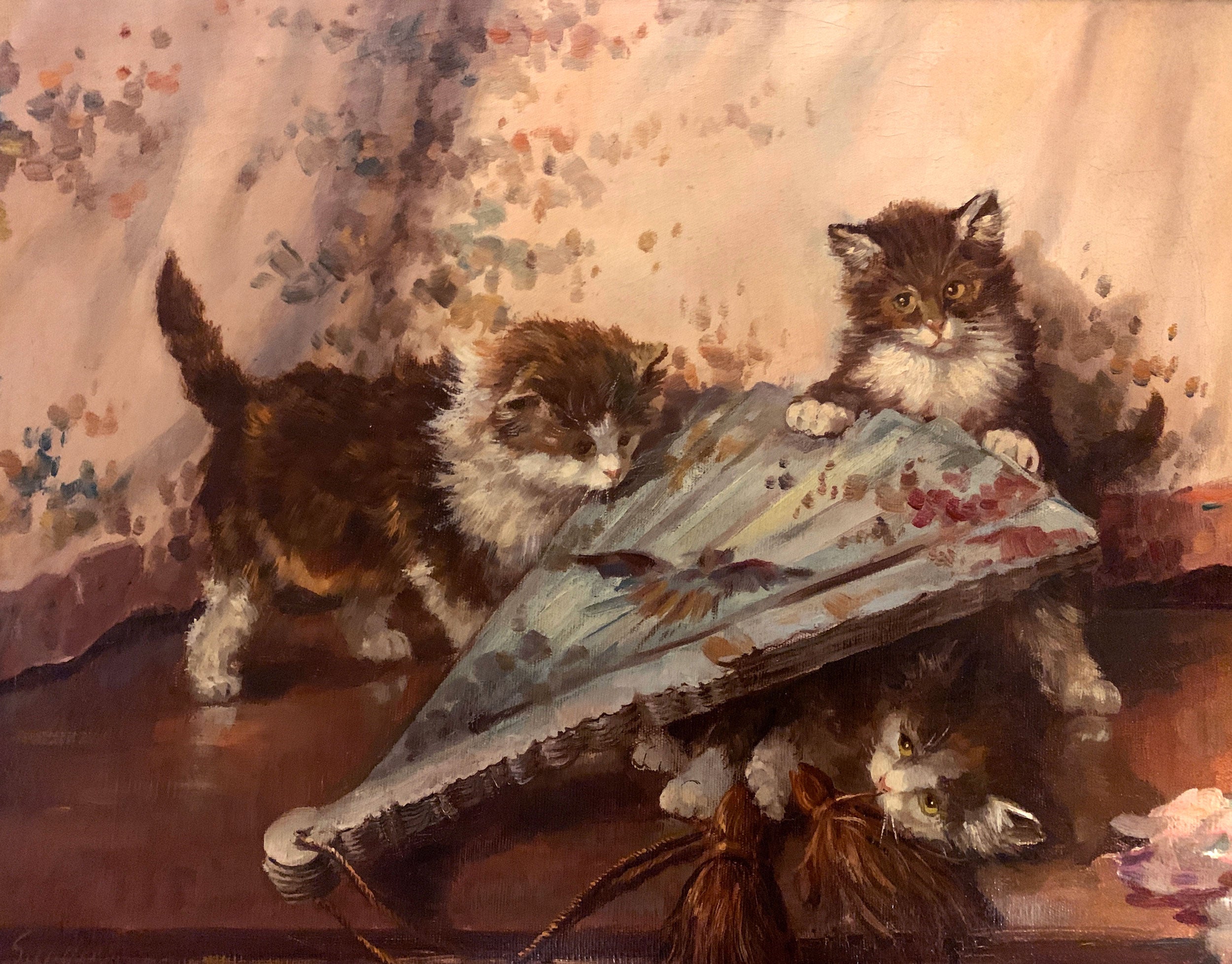 Cats Playing , Oil on Canvas By F. Sanders