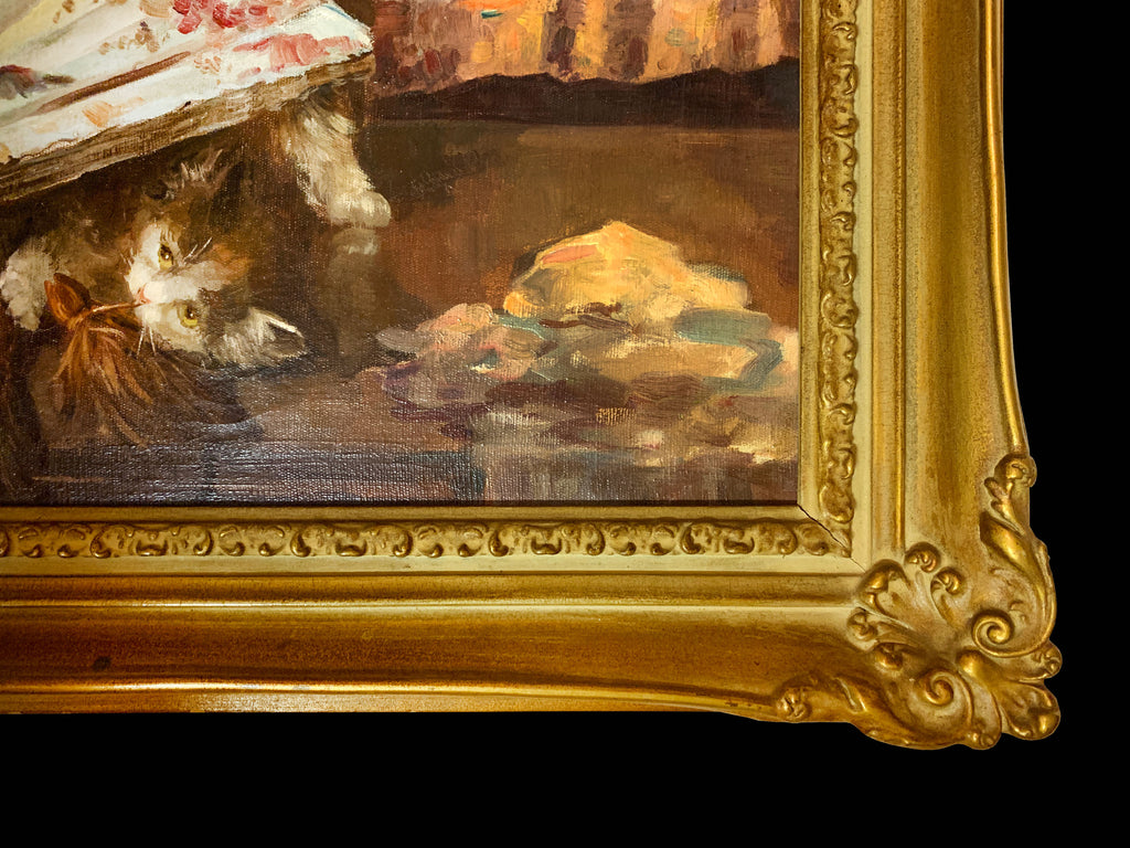 Cats Playing , Oil on Canvas By F. Sanders