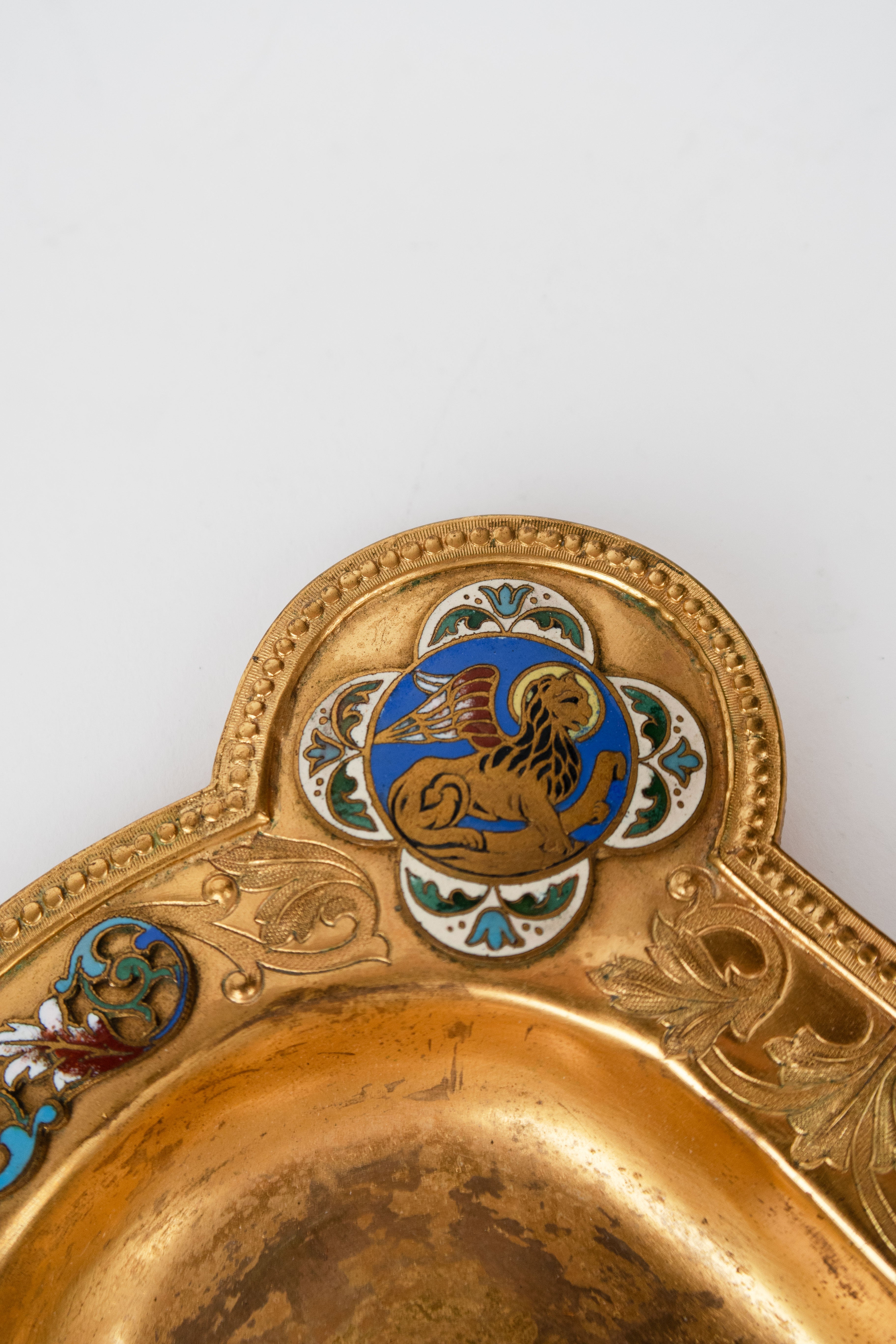 19th C. French Champleve Enamel Over gilt Bronze Baccarat & Crystal Cruet Set