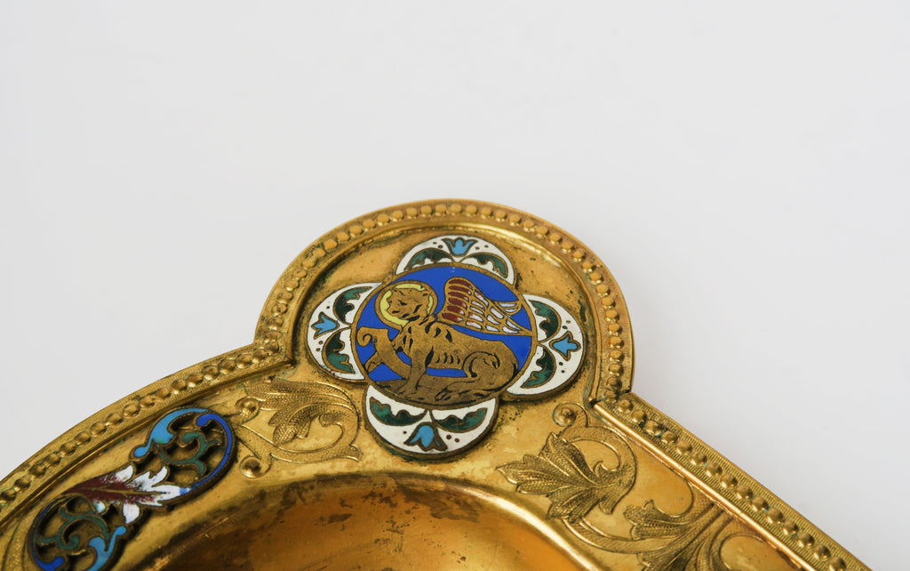 19th C. French Champleve Enamel Over gilt Bronze Baccarat & Crystal Cruet Set